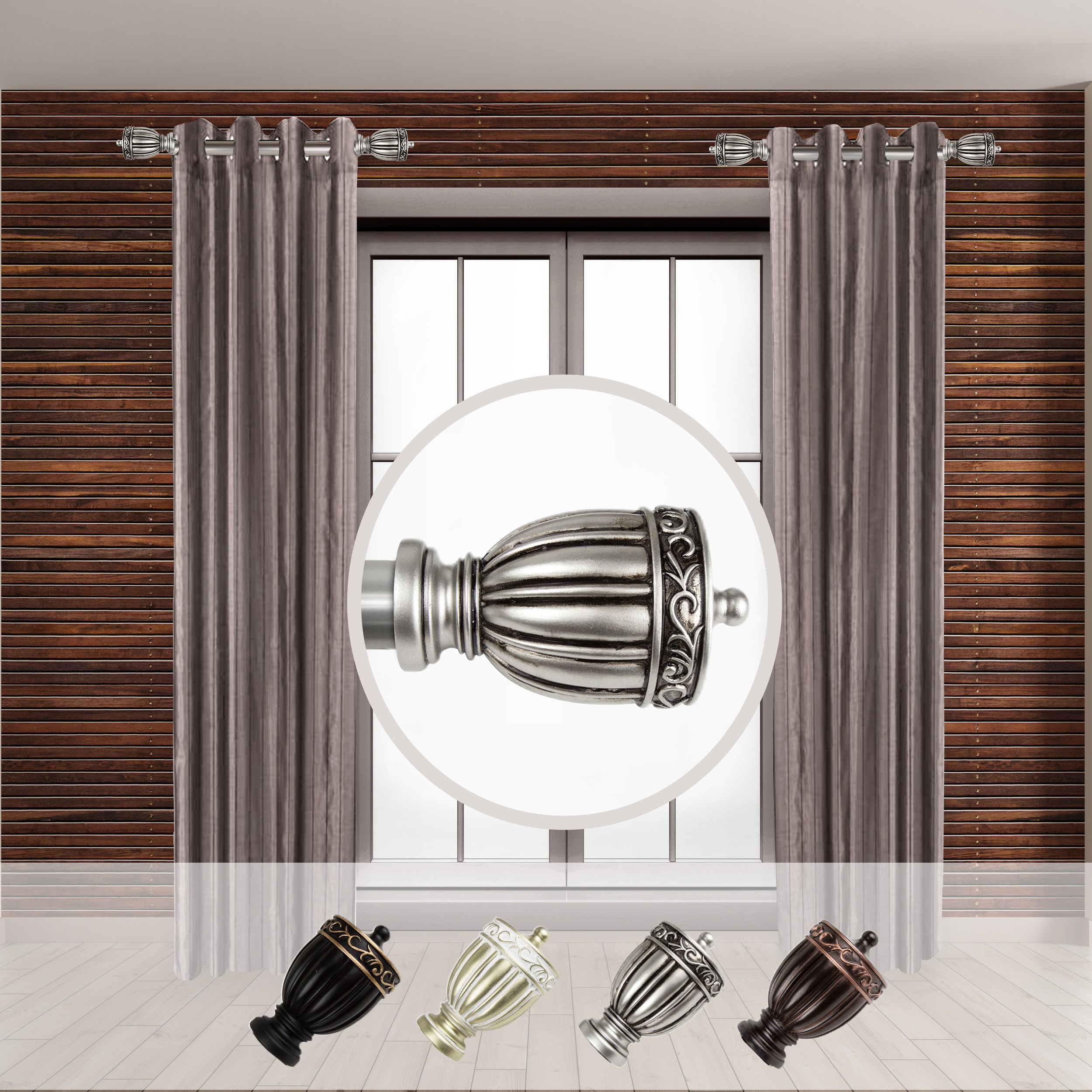 Hart & Harlow LO-SIDE100-48-5 Fay 1-in 12-in to 20-in Satin Nickel Steel Side curtain rod with Finials