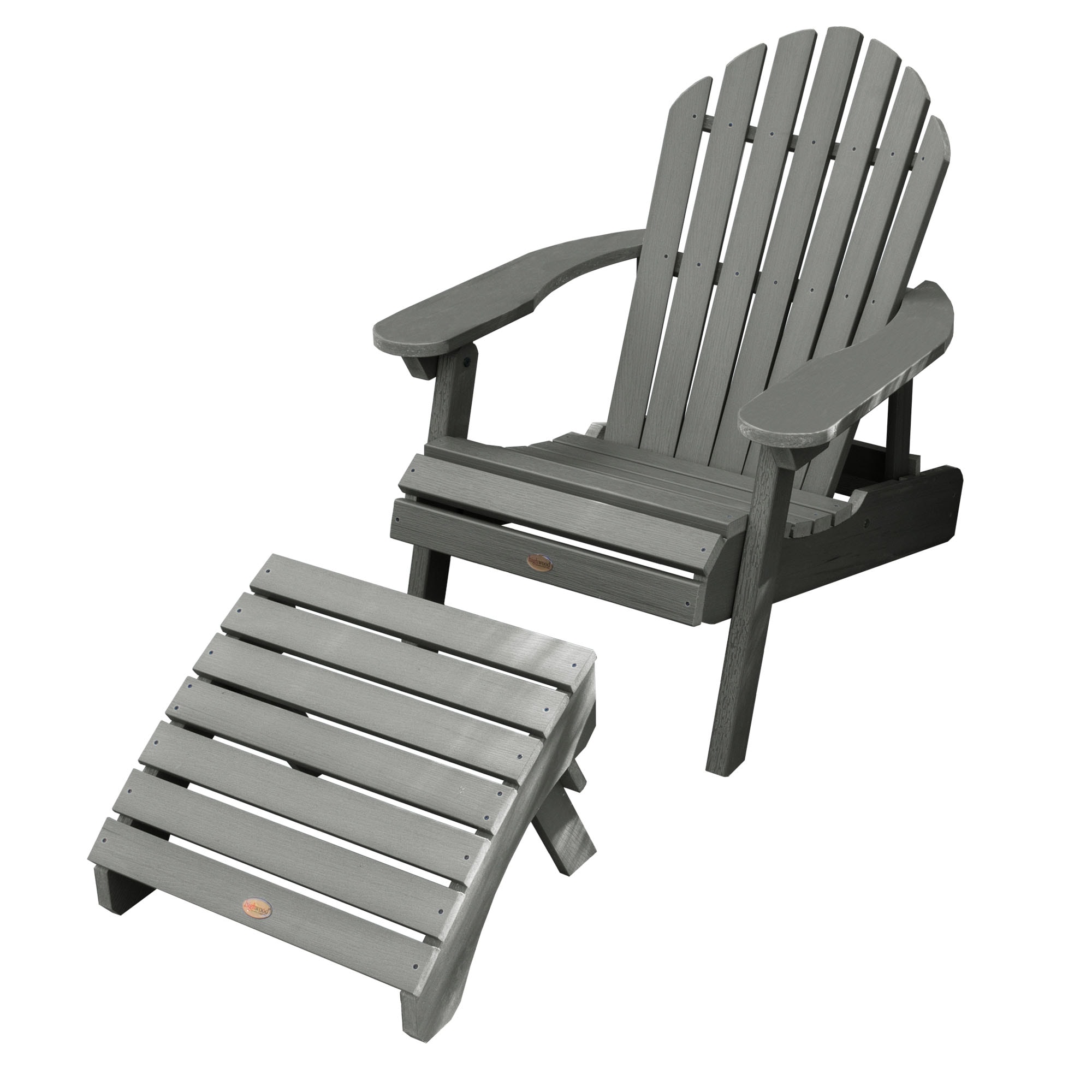 Gray Poly Lumber Folding Adirondack Chair with Ottoman