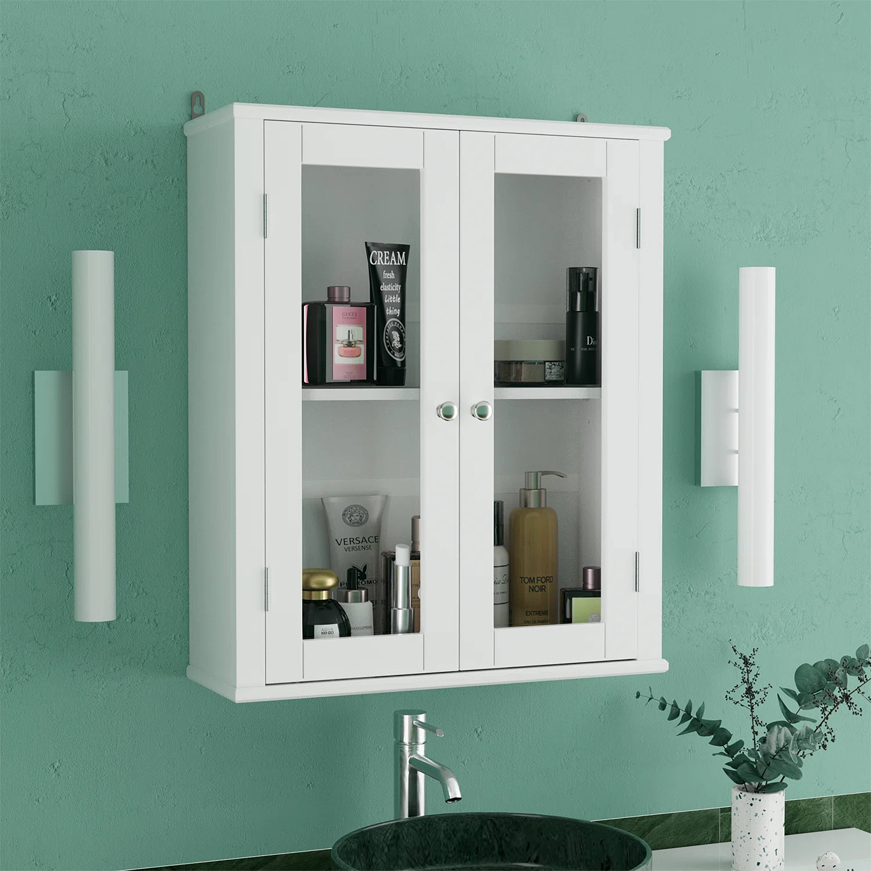 Basicwise Wall Mount Bathroom Storage Cabinet with Single Door | 2  Adjustable Shelves Medicine Organizer Storage Furniture (White)