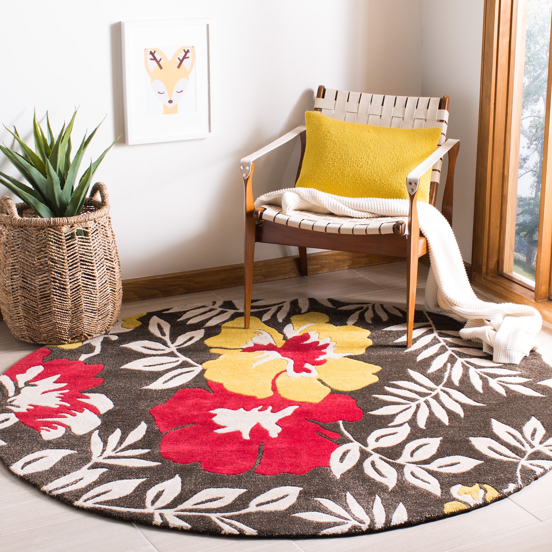 Soh838 Brown/Multi Country Floral 6ft x 6ft Round Rug