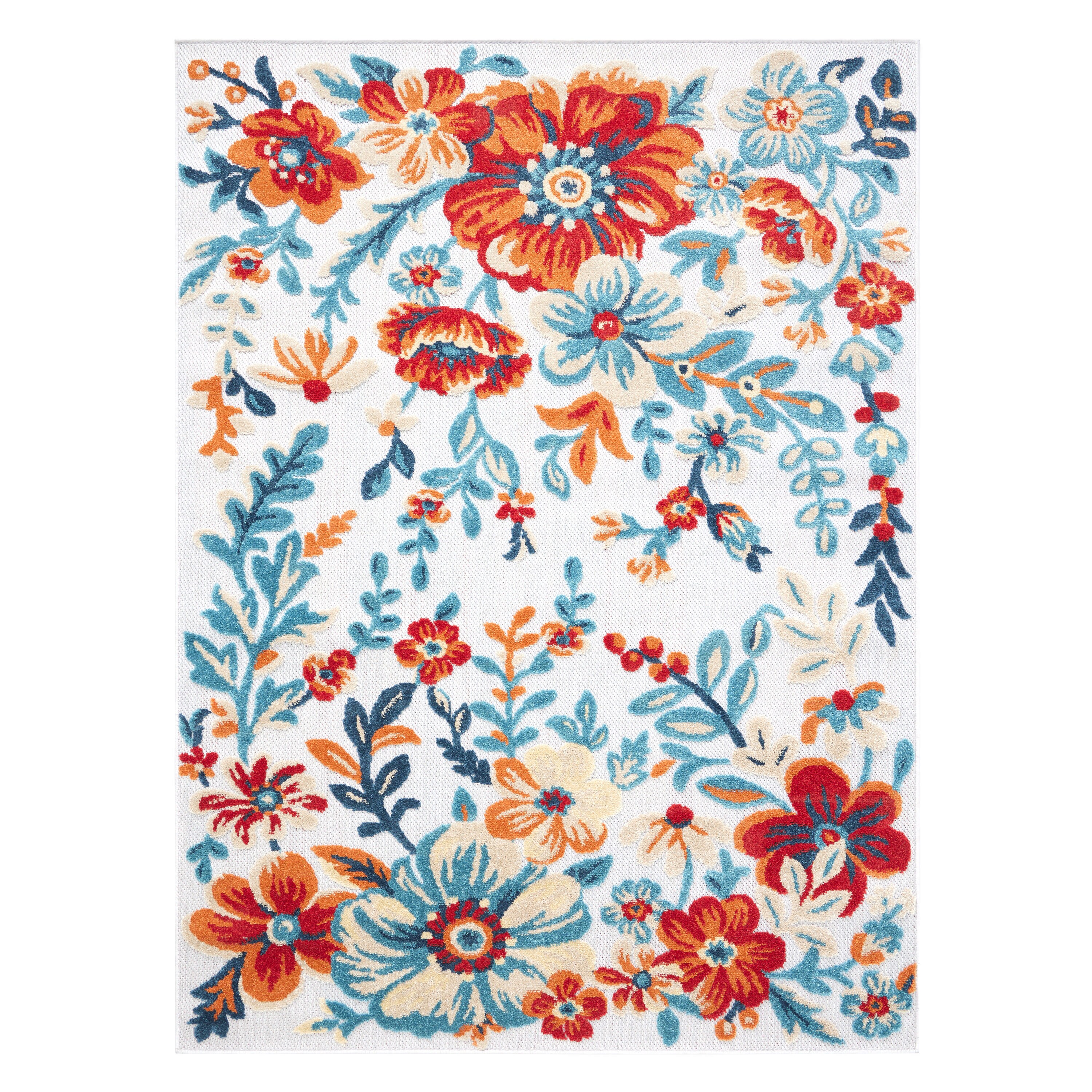 Town & Country Living 1-30254-128 8 x 10 (ft) Loomed Polyester Ivory/Red/Blue Rectangular Indoor/Outdoor Floral/Botanical Area rug