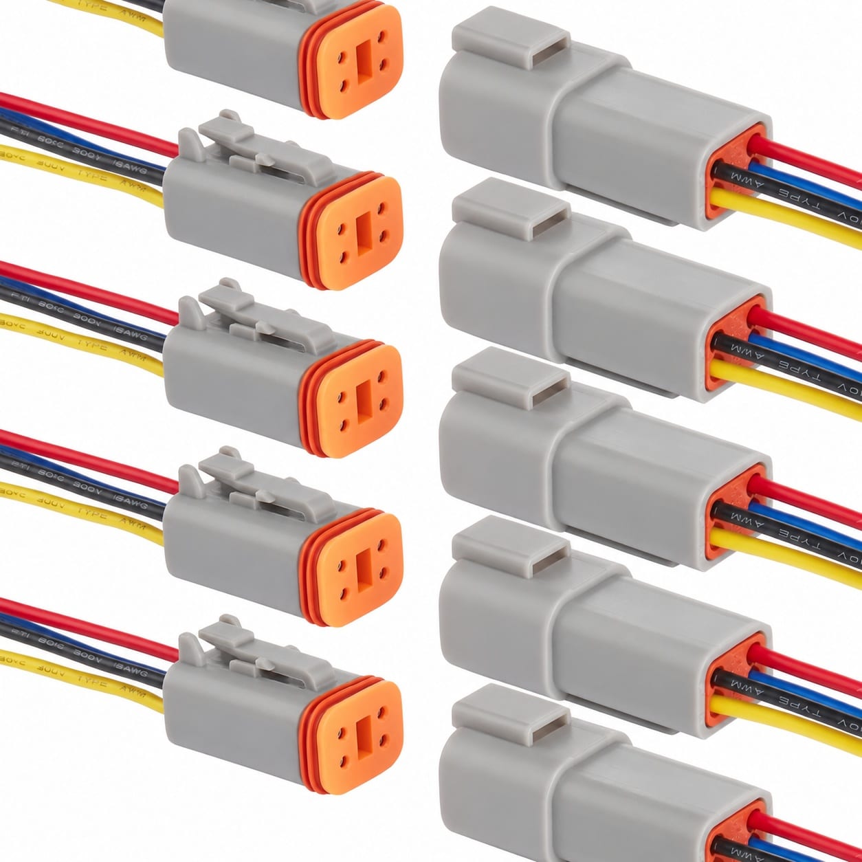 Oyezvary Deutsch DT 4 Pin Connector 4 Way Male Female Plug Wiring Harness with 16 AWG Cable for Car Truck Boats LED Work Light 5 Pairs Gray #LOZ0827O0160
