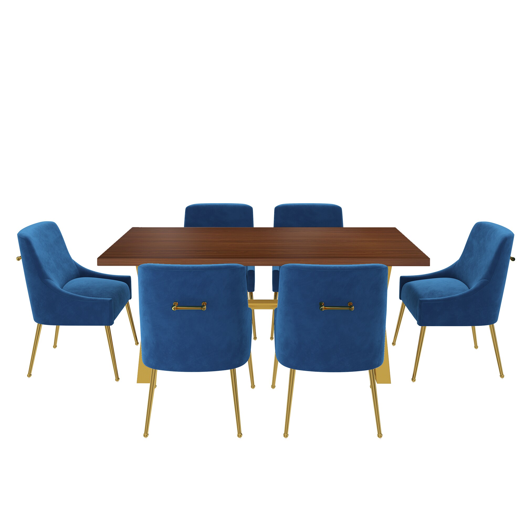 Clihome CL-HTM700NAVY Navy Chair/Brown Table Contemporary/Modern Dining Room Set with Rectangular Table ( Seats 6 )