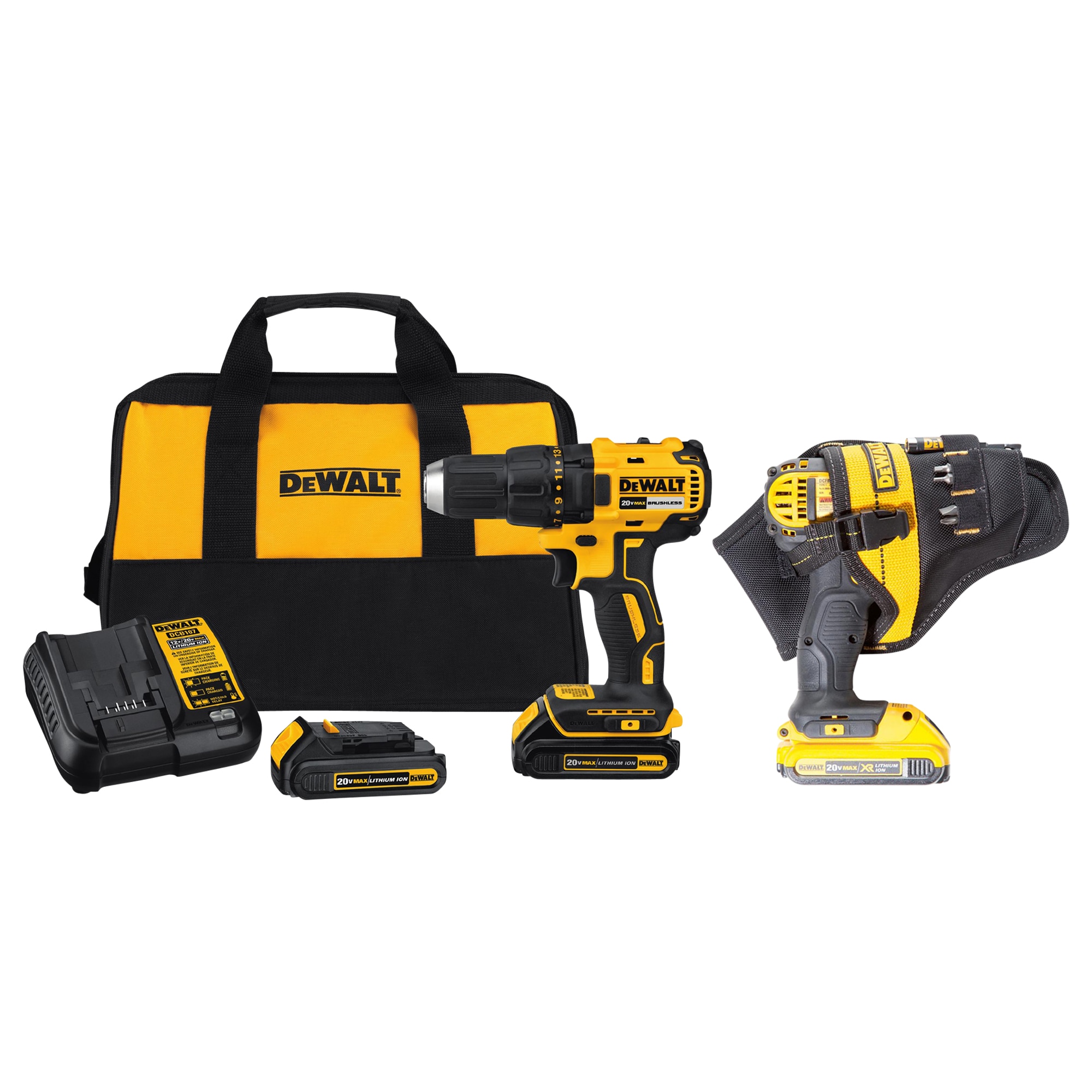 DEWALT 20-volt Max 1/2-in Brushless Cordless Drill (2-Batteries Included and Charger Included) & Polyester Drill Holder
