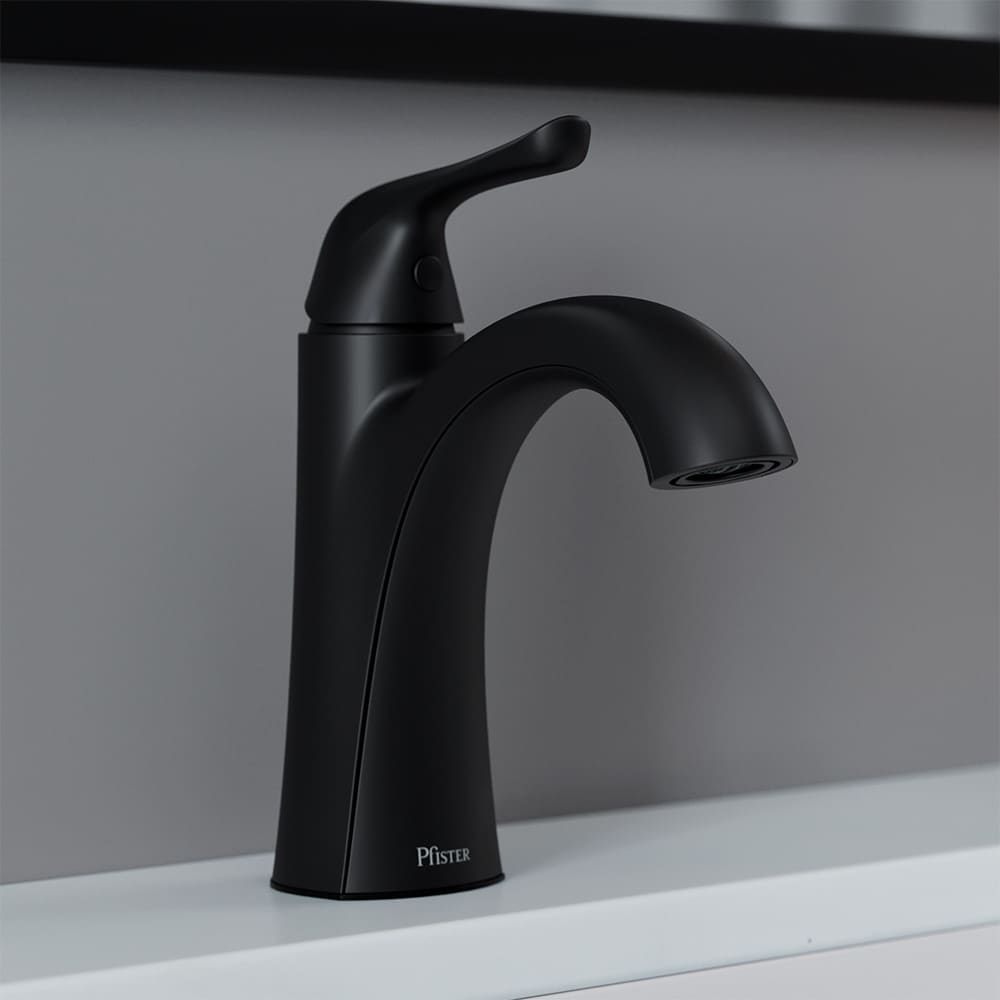 Pfister LF-042-MALSDB Willa Spot Defense Matte Black 4-in centerset 1-handle WaterSense Mid-arc Residential Touch-on Bathroom Sink Faucet with Drain with Deck Plate