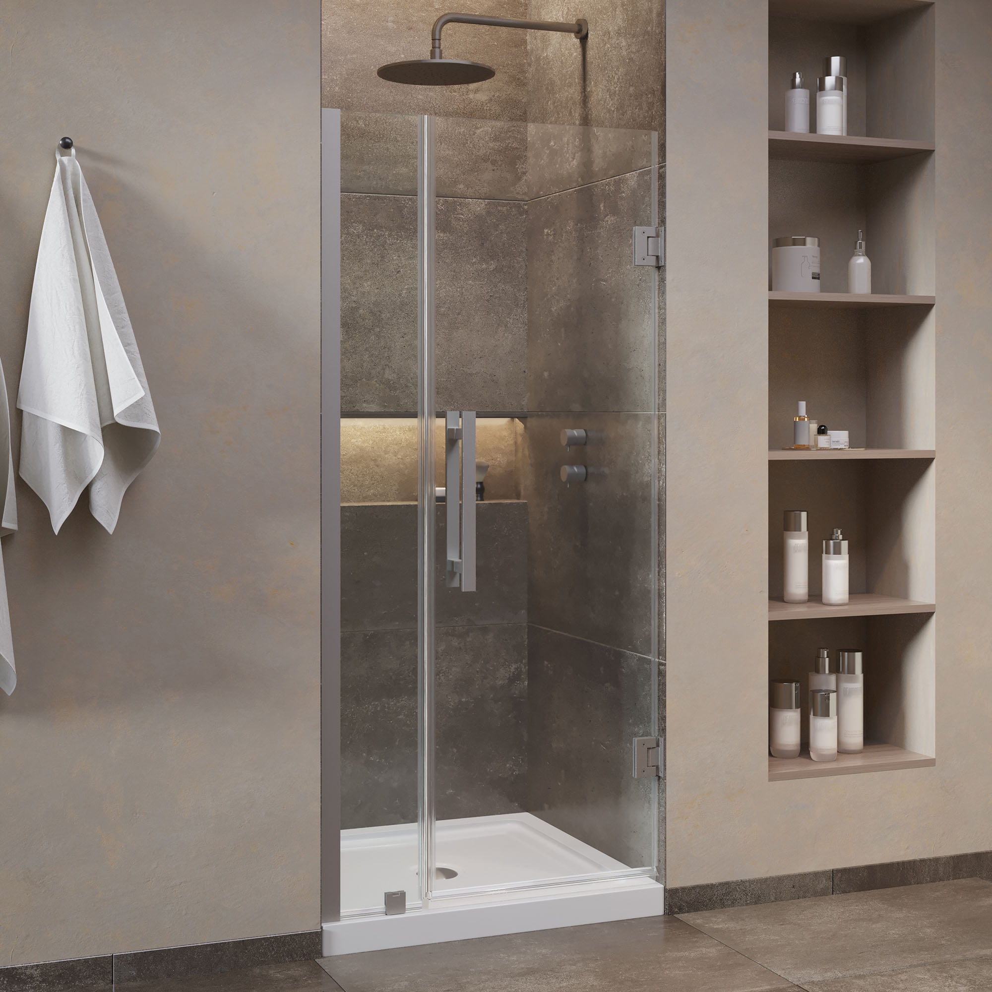 OVE Decors 15SKC-PANA36-SAT Panama 2 -Piece 32-in W x 32-in L x 75-in H Rectangular Alcove shower kit ( Center Drain) Base and Door Satin nickel Hardware Included