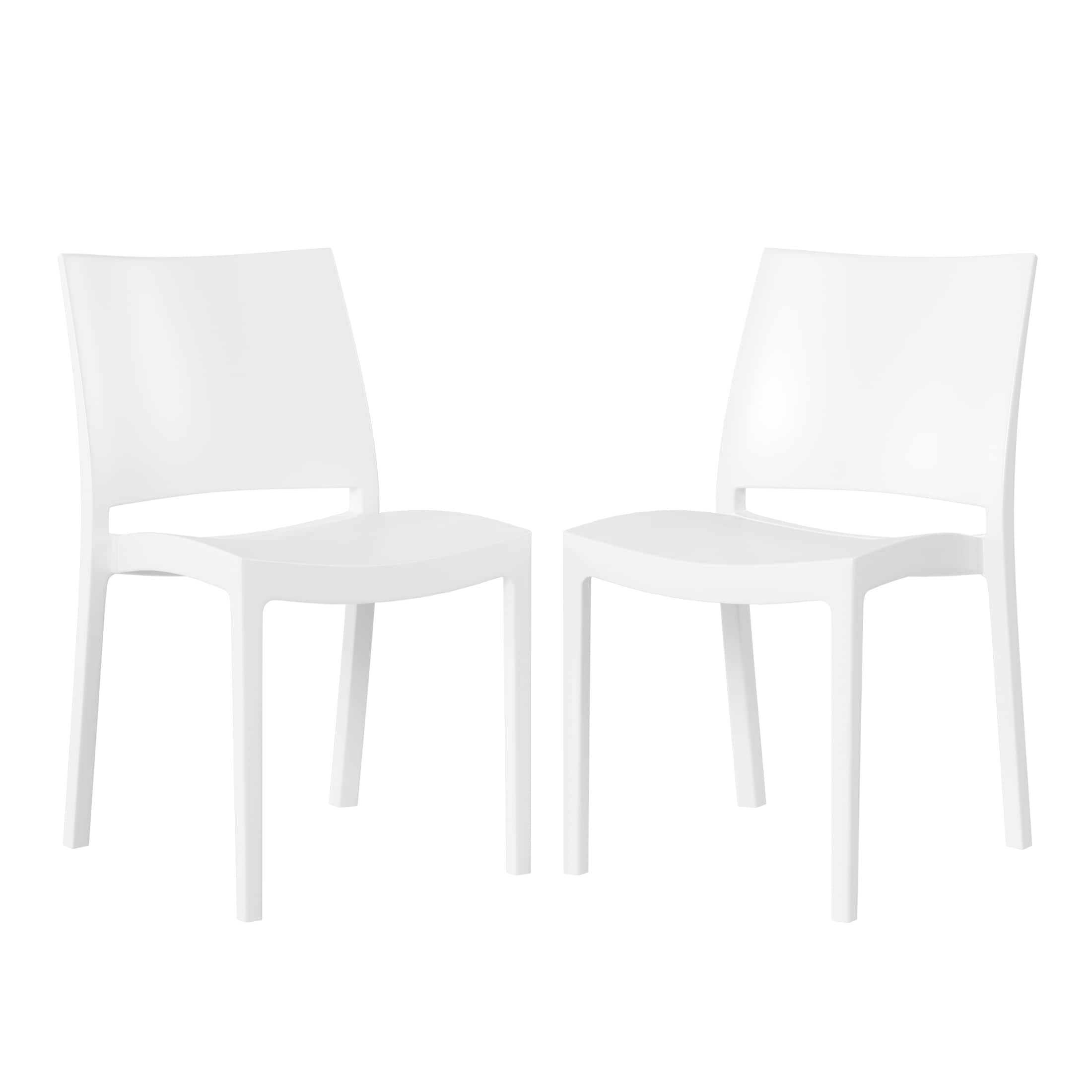 Westin Furniture OP2078-2-WH FrondForm Set of 2 Stackable White Plastic Frame Stationary Dining Chair with Solid Seat