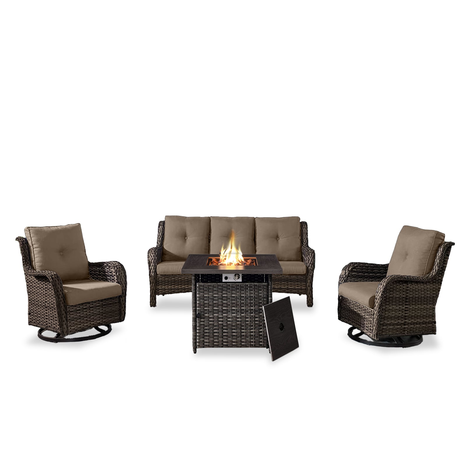 Rilyson FS015024099-2 Curved armrest 4 -Piece Wicker Patio Sofa Conversation Set with Gray Cushions