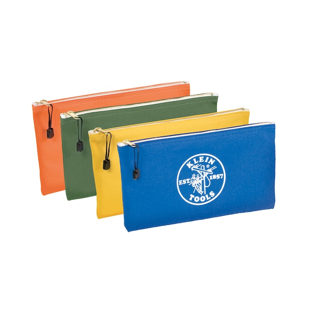 Klein Tools Zipper-Bag, 4-Pack Olive, Orange, Blue, Yellow Canvas 12.5 ...