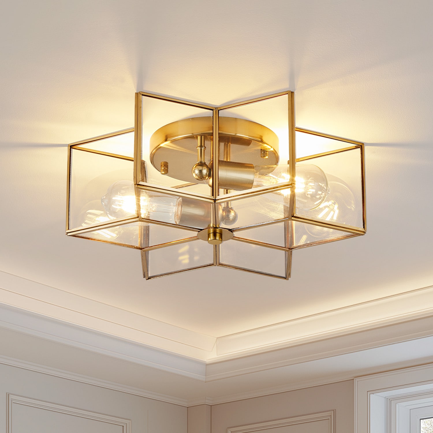BEARSOLIM 16 Inch Vintage Star Ceiling Light Flush Mount Farmhouse Fixture Clear Glass Dual Lights Moravian Style for Bedroom Entryway No Bulbs