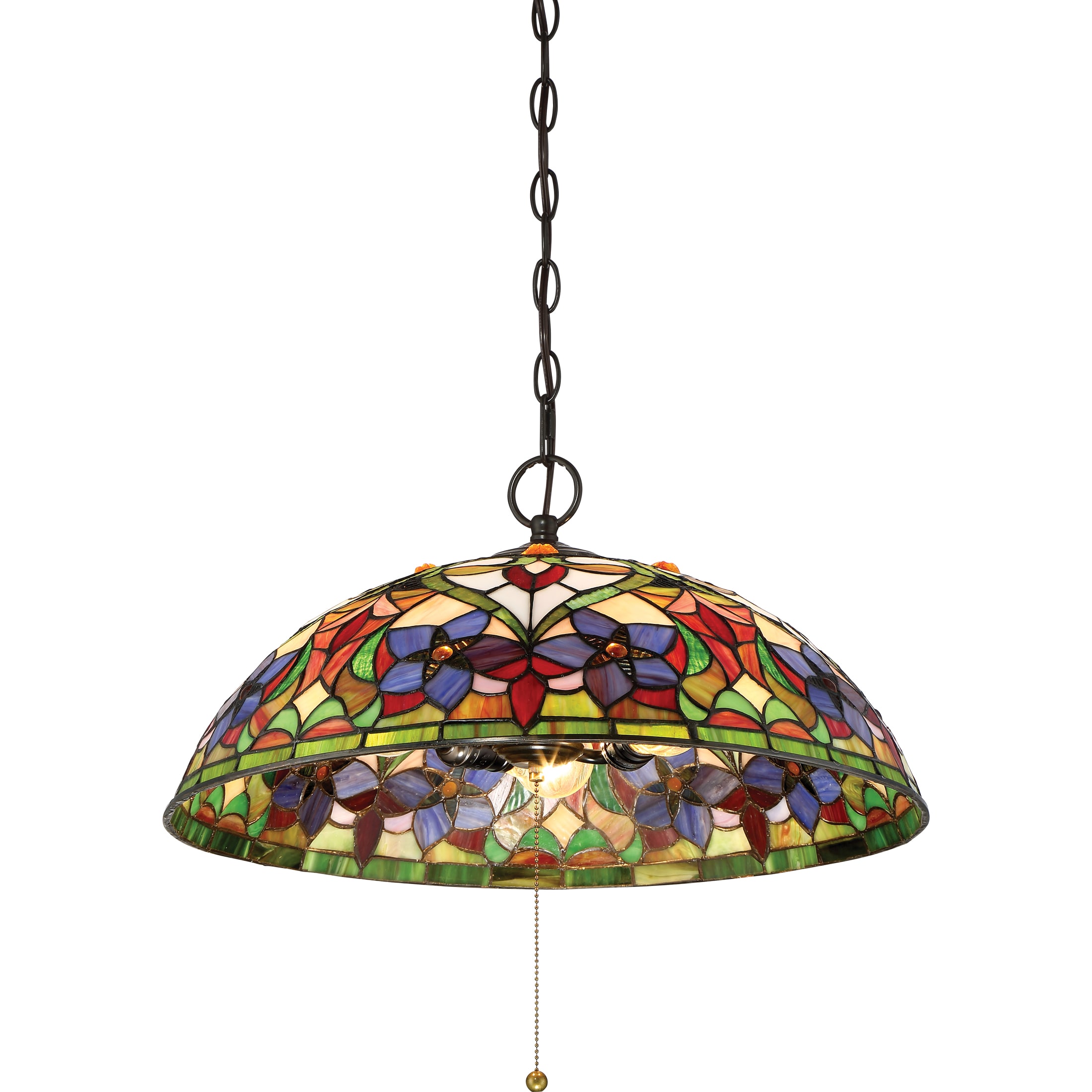 Quoizel Violets 3-Light Vintage Bronze Traditional Stained Glass Dome ...