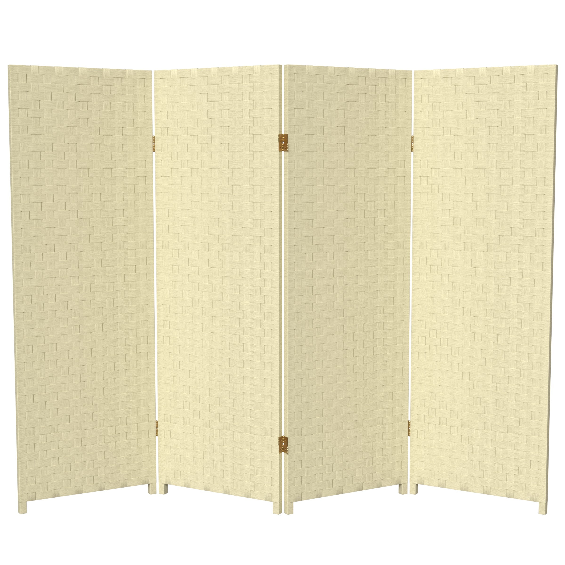 Oriental Furniture SS4FIBER-CRM-4P 4 -Panel Cream Wood Folding Transitional Style Room Divider