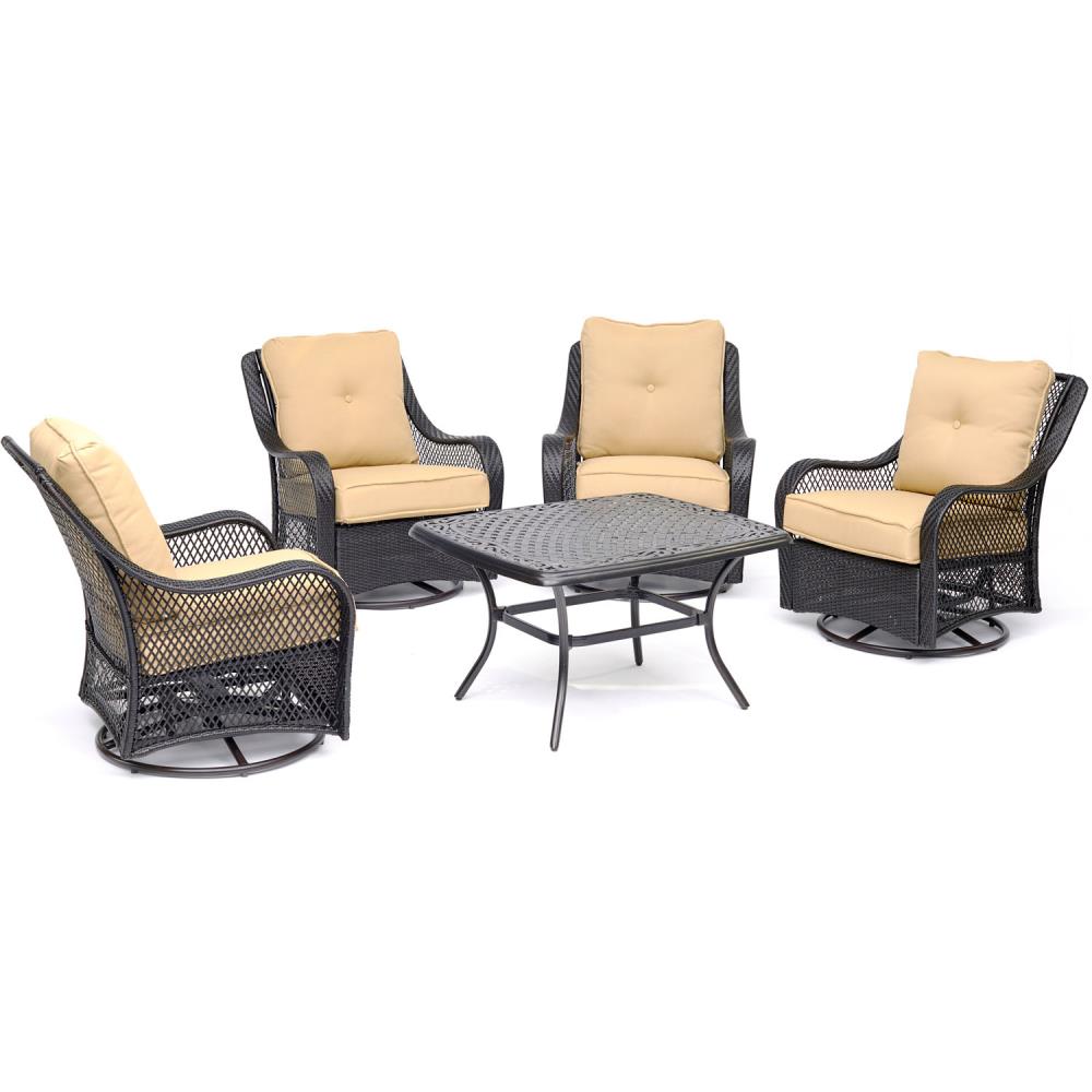 Hanover ORL5PCCTSW4-TAN Orleans 5-Piece Patio Conversation Set with Tan Cushions