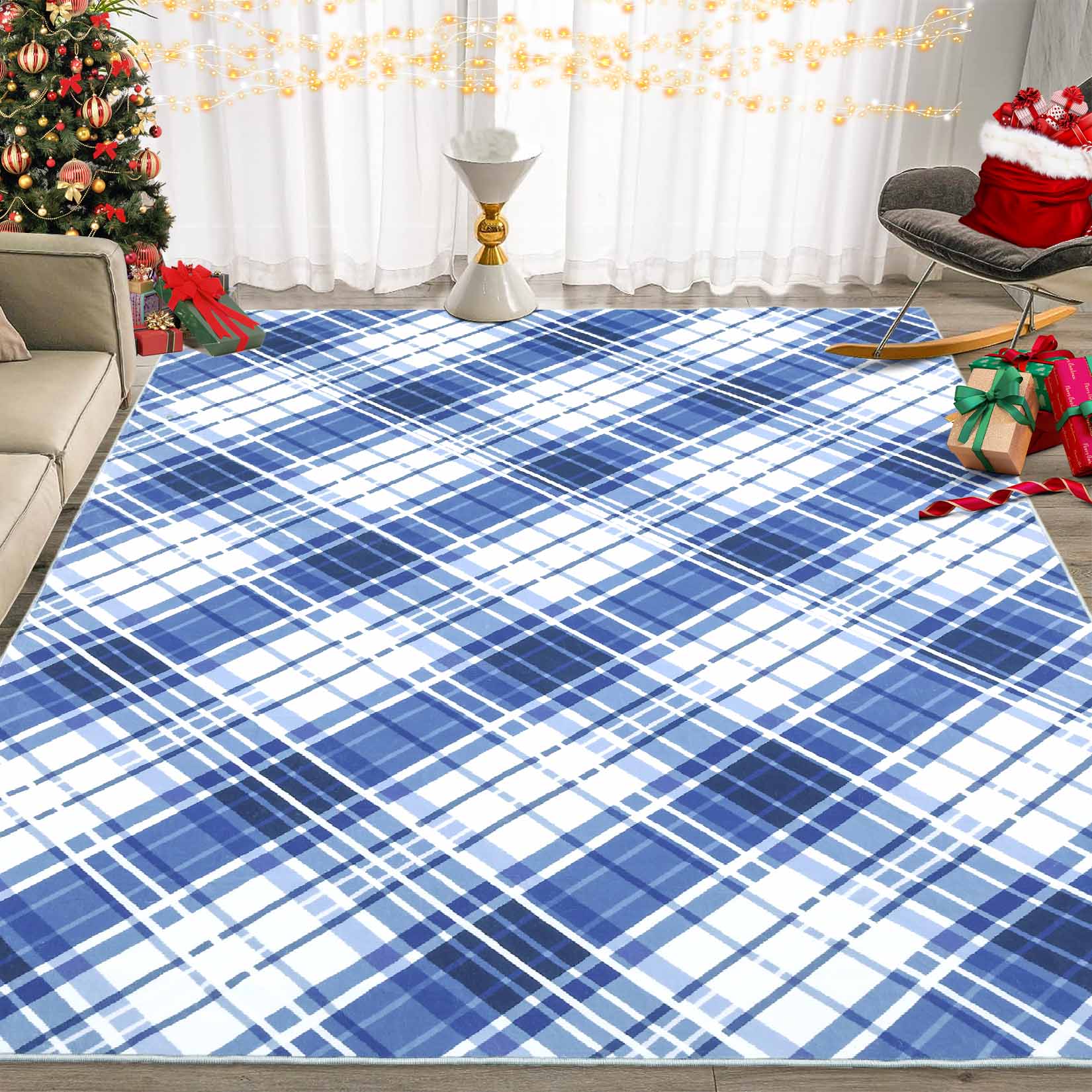 Garvee YXY-LO-PHO-14ORWBJY 5 x 7 (ft) Loomed Polyester Blue Rectangular Indoor Geometric Mid-Century Modern Machine washable Area rug