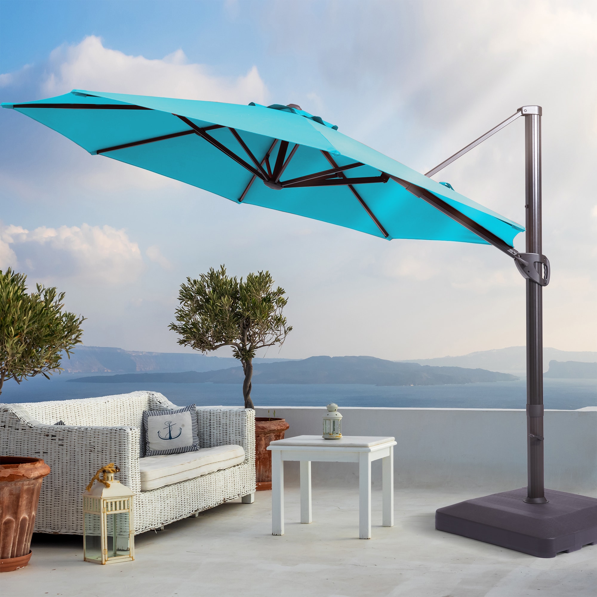 ACEGOSES LW-1159LB-LED-WB 11-ft Aluminum Black No-tilt Cantilever Patio Umbrella