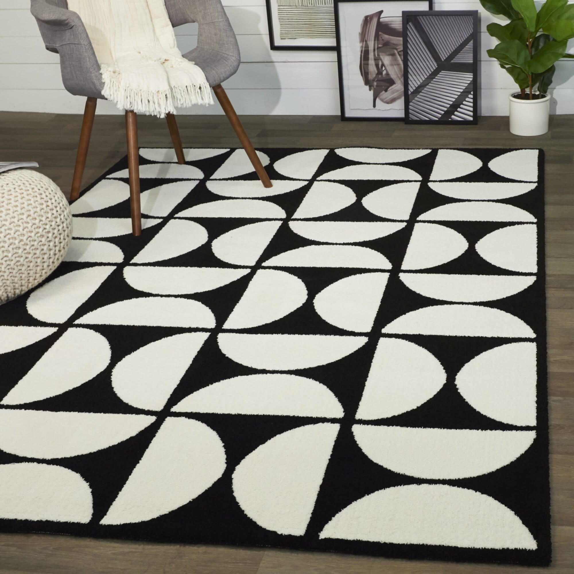 Balta 3091454 8 x 10 (ft) Loomed Polyester Black Rectangular Indoor Geometric Mid-Century Modern Area rug