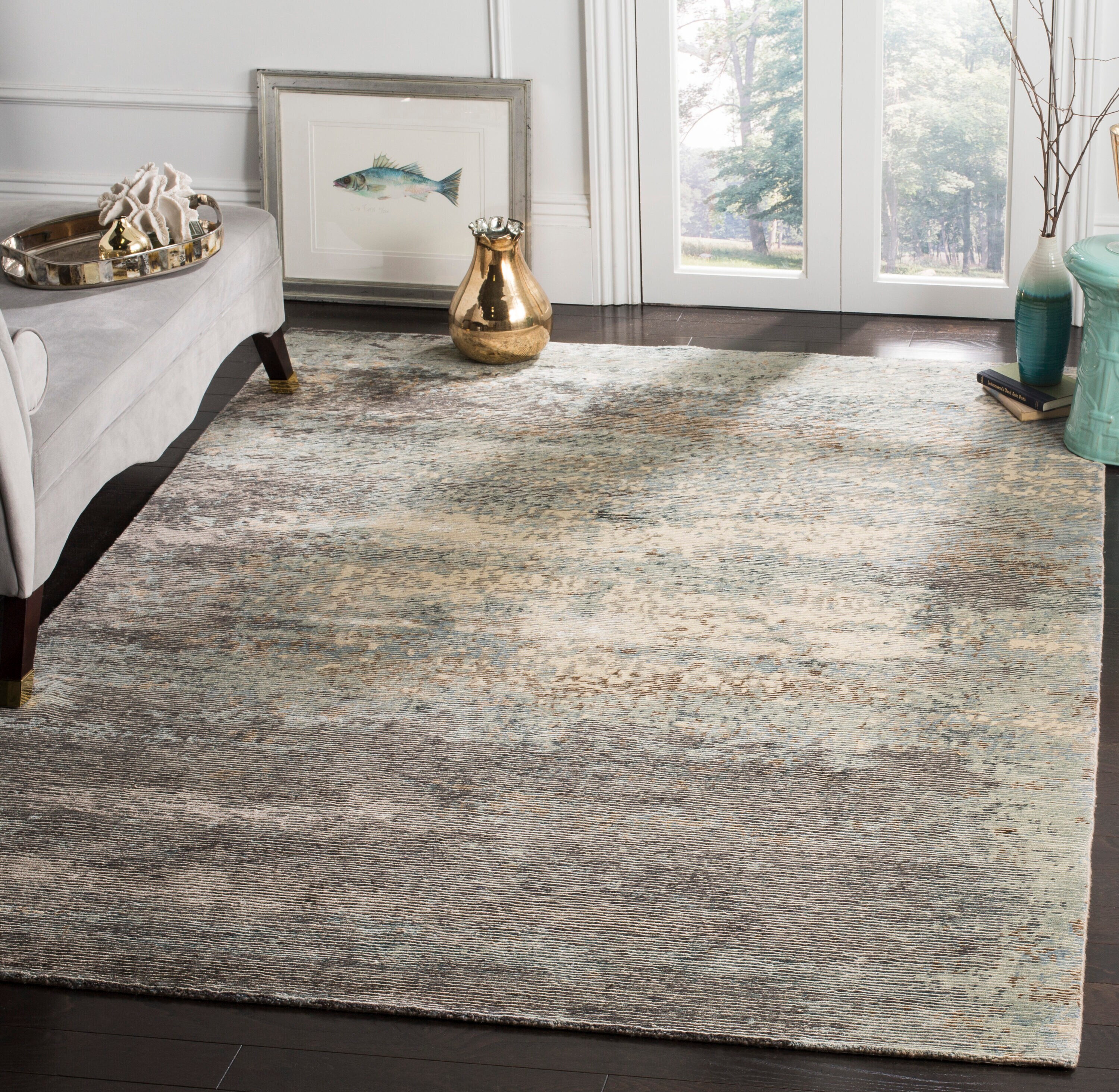  Tiffany 622 Blue/Silver Contemporary 6ft x 9ft Medium Rectangle Rug