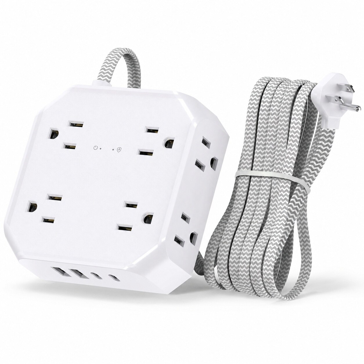 Misopily  Surge Protector Power Strip 8 Outlets with 4 USB Ports 2 USB C 1050J 5FT Flat Extension Cord for Travel Home School Dorm Room
