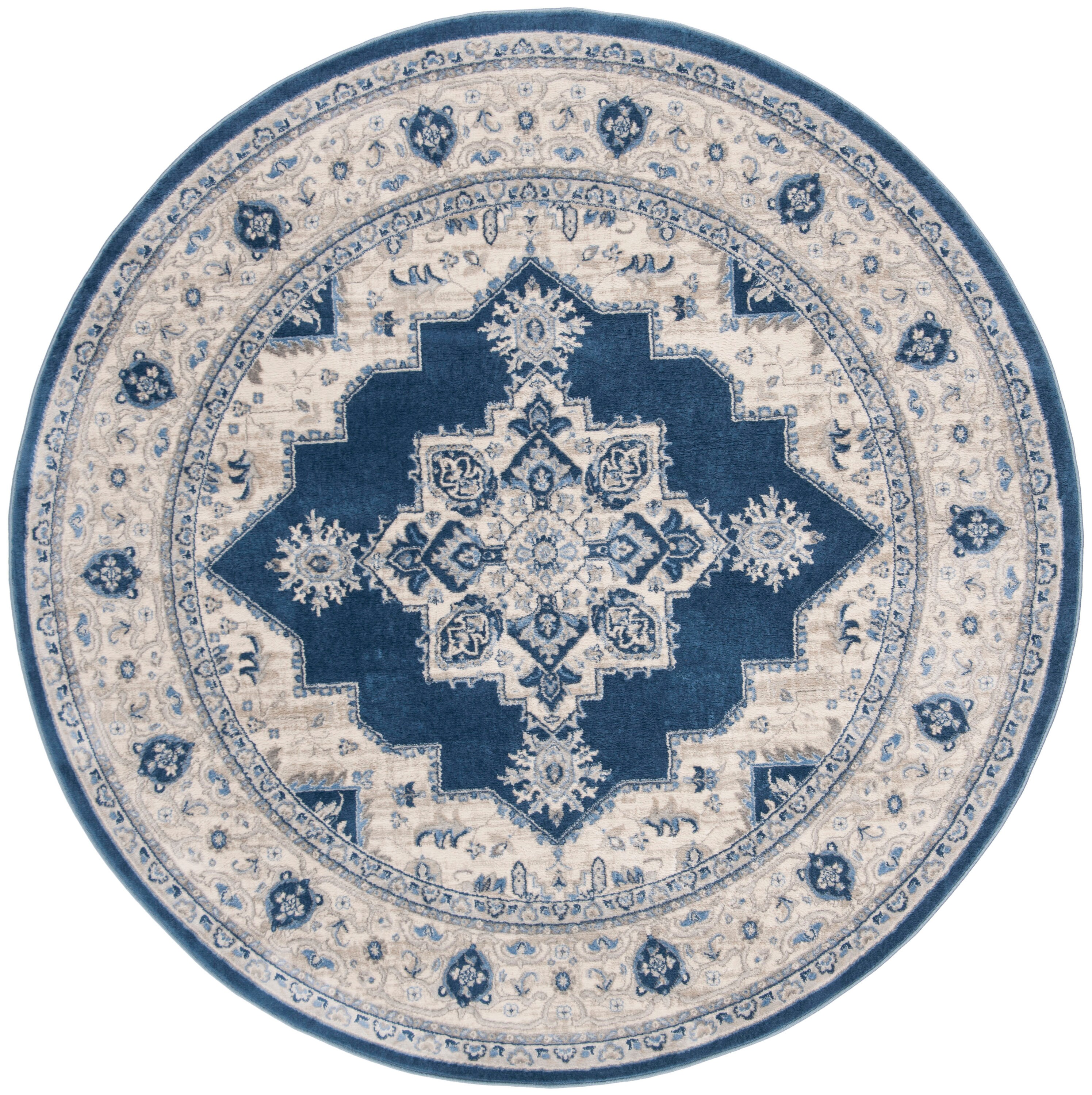 Safavieh BNT865N-9R Brentwood Clara 9 x 9 (ft) Loomed Polypropylene Navy/Creme Round Indoor Distressed/Overdyed Bohemian/Eclectic Area rug
