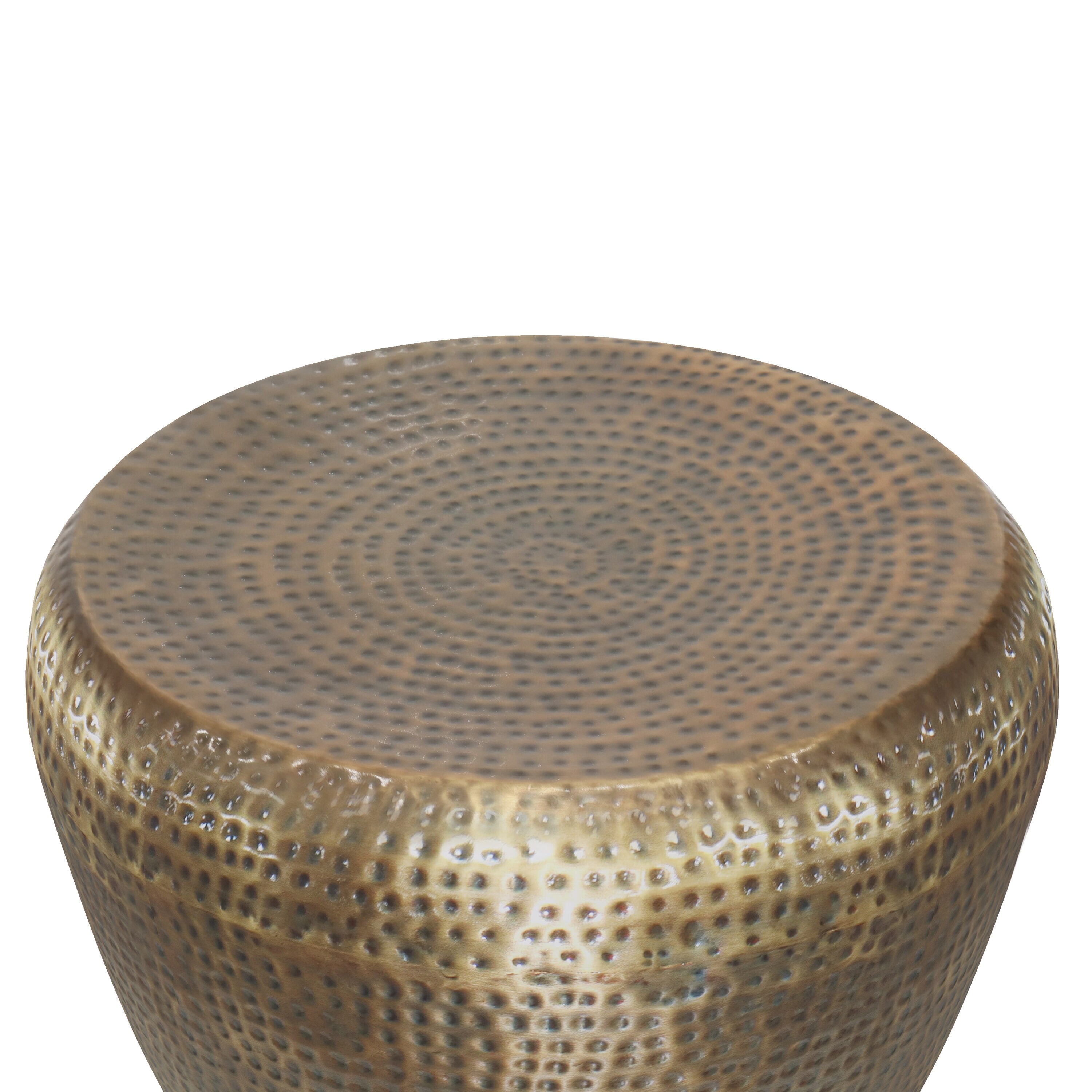 Preston 22" Antique Gold Hand-Hammered Metal Drum Side Table