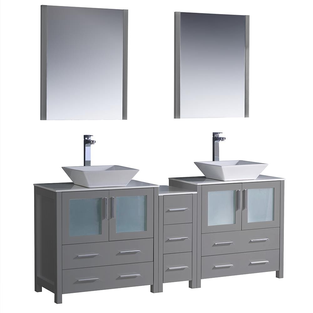 Fresca FVN62-301230GR-VSL Torino 72-in Gray Double sink Bathroom Vanity with White Ceramic Top (Mirror Included)
