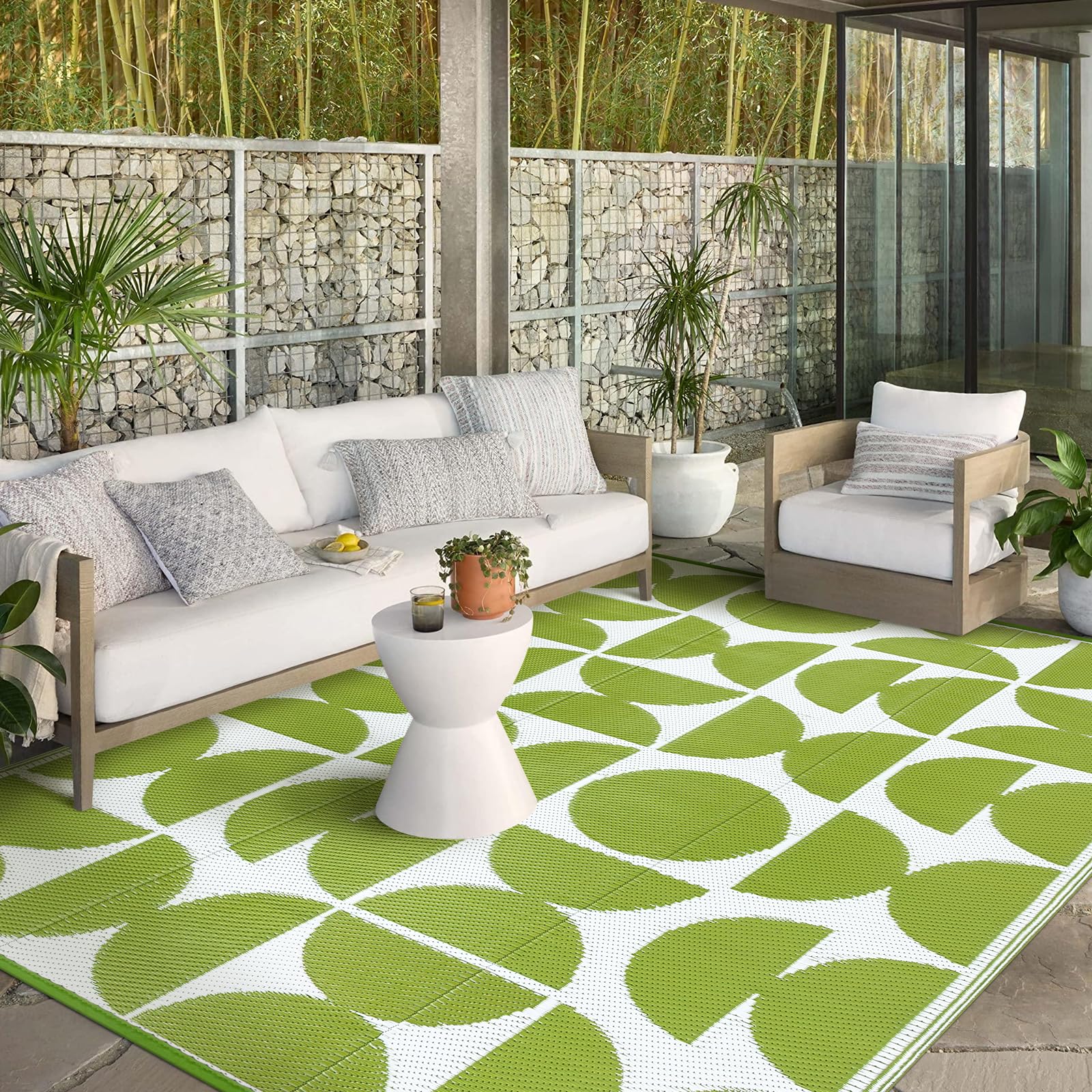 Lahome H259-733SBYLS-8X10FT 8 x 10 (ft) Green New Style Series Double Semicircle Woven Polypropylene Rectangular Indoor/Outdoor Area Rug