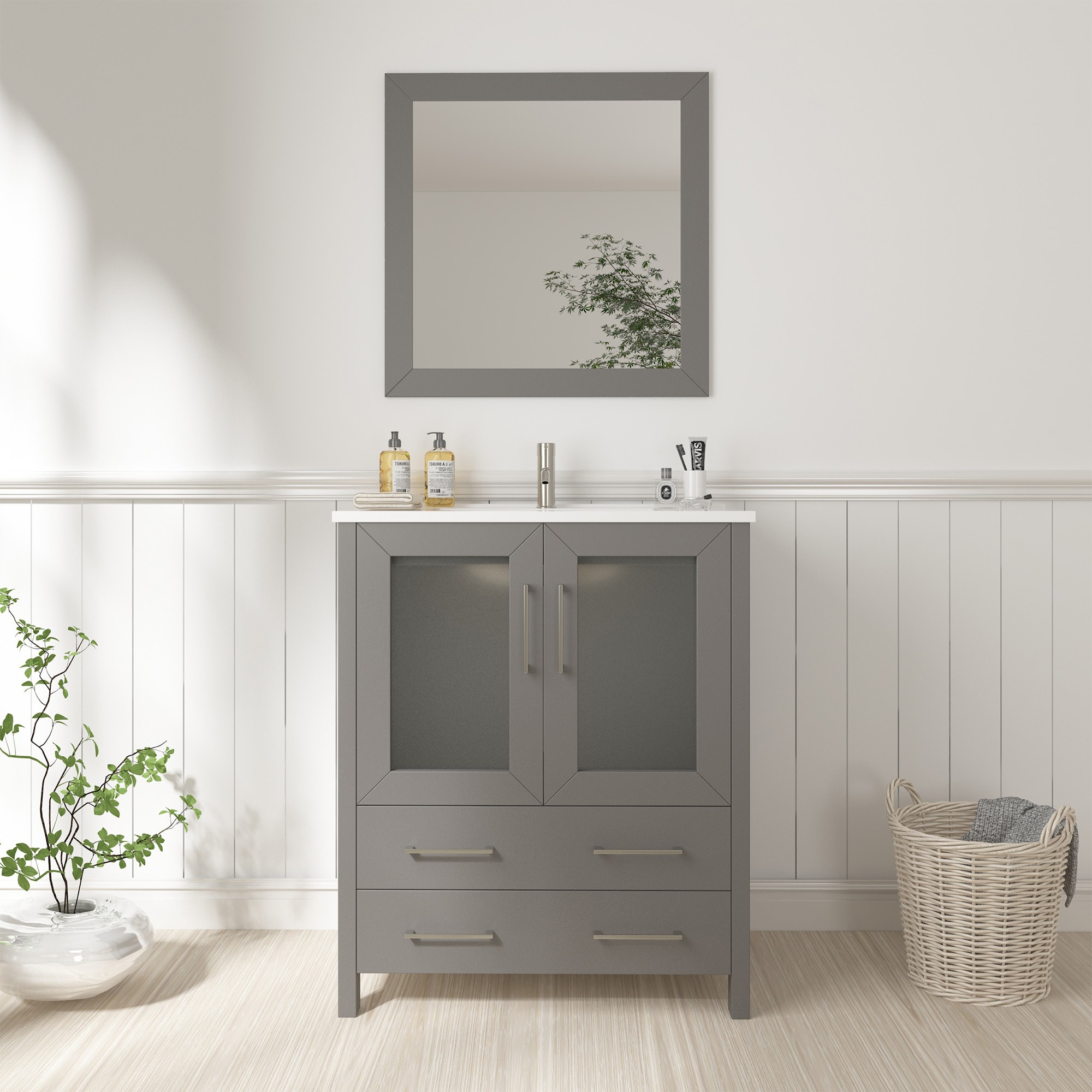 Vanity Art VA3024-G Brescia 24-in Grey Undermount Single sink Bathroom Vanity with White Ceramic Top (Mirror Included)