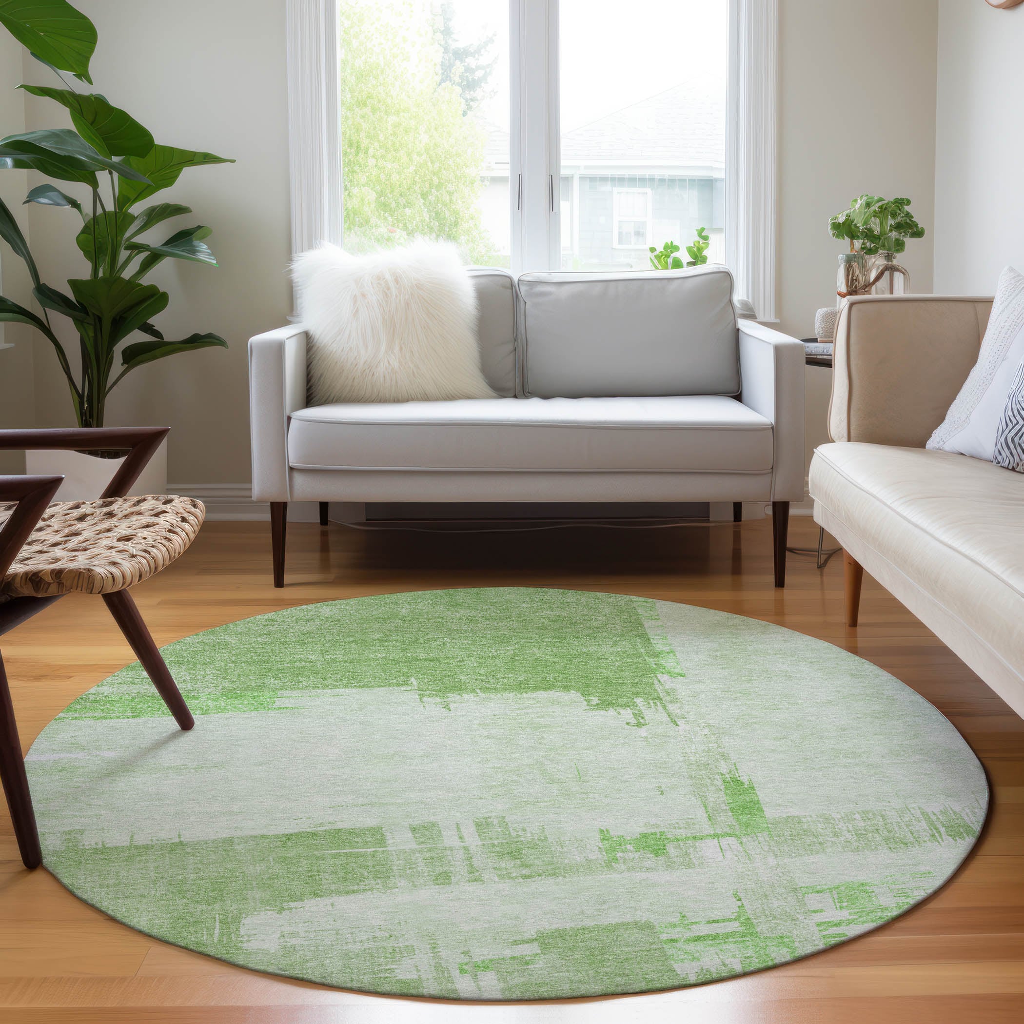 Addison Rugs ACN624GE8RO Chantille ACN624GE 8 x 8 (ft) Polyester Green Round Indoor/Outdoor Geometric Machine washable Area rug