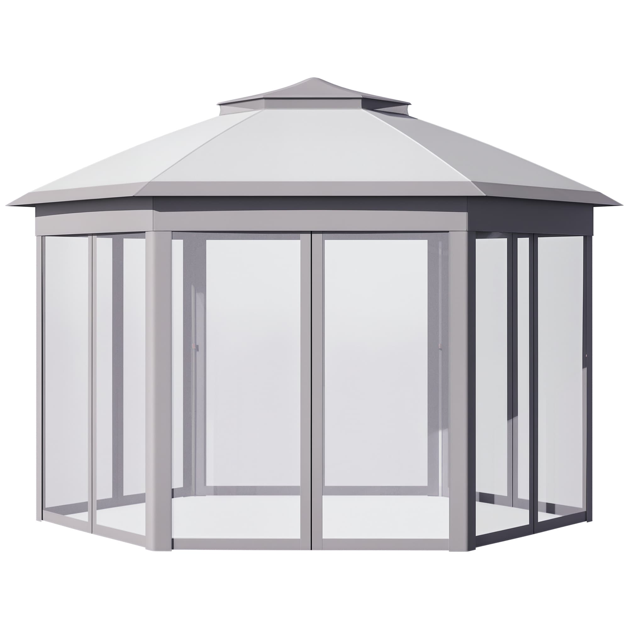 Outsunny 84C-299V01GY 159.5in x 133.75in Pop Up Gazebo Double Roof Canopy Tent with Zippered Mesh Sidewalls Height Adjustable Carrying Bag Event Tent Gray
