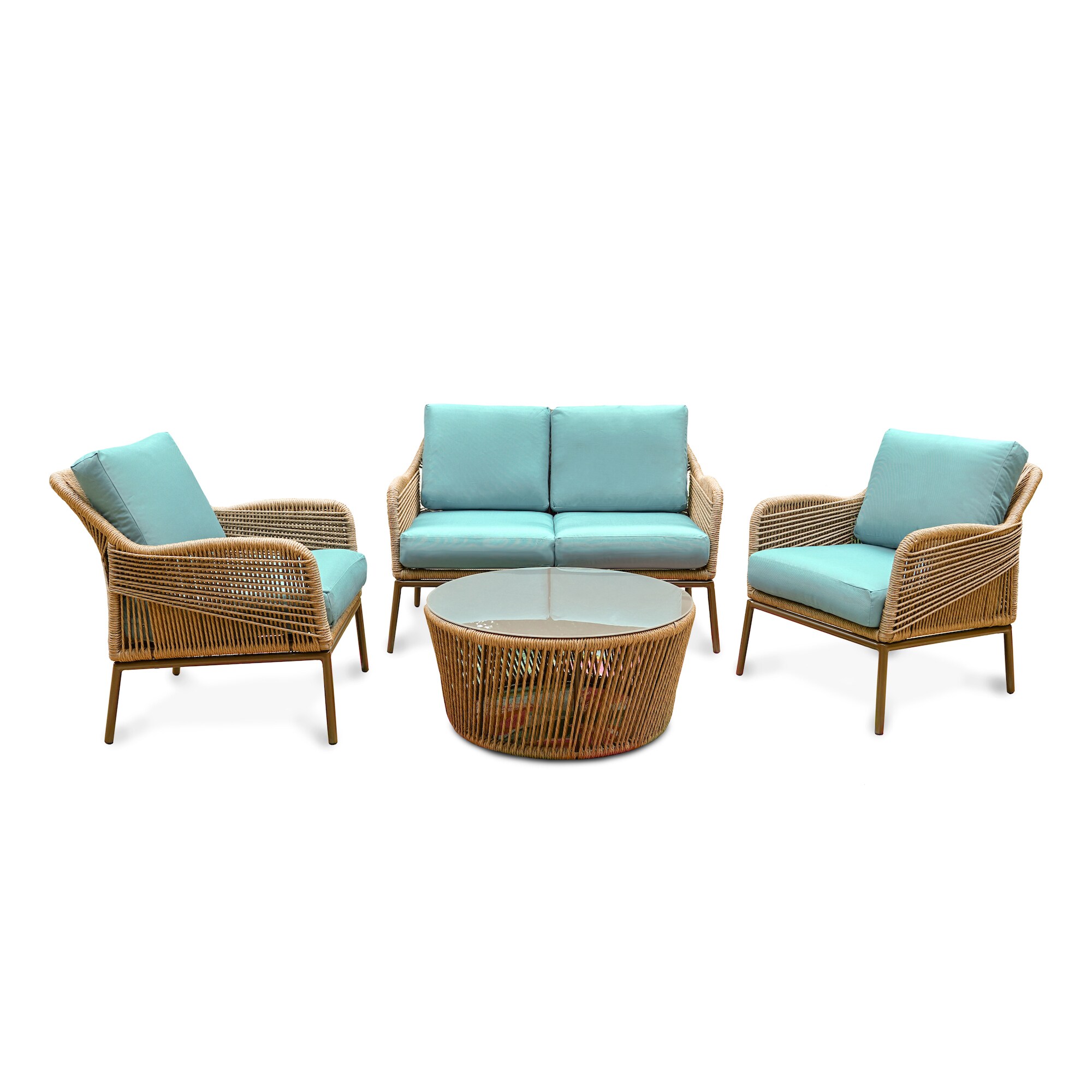 Leisure Made Terrell 4-Piece Wicker Patio Conversation Set With Blue ...