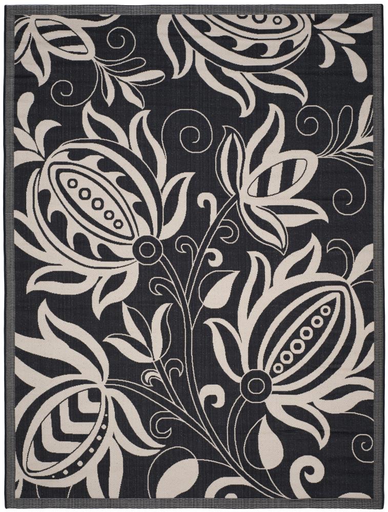 Safavieh CY2961-3908-8 Courtyard Blossums 8 x 11 (ft) Loomed Polypropylene Black/Sand Rectangular Indoor/Outdoor Floral/Botanical Coastal Area rug