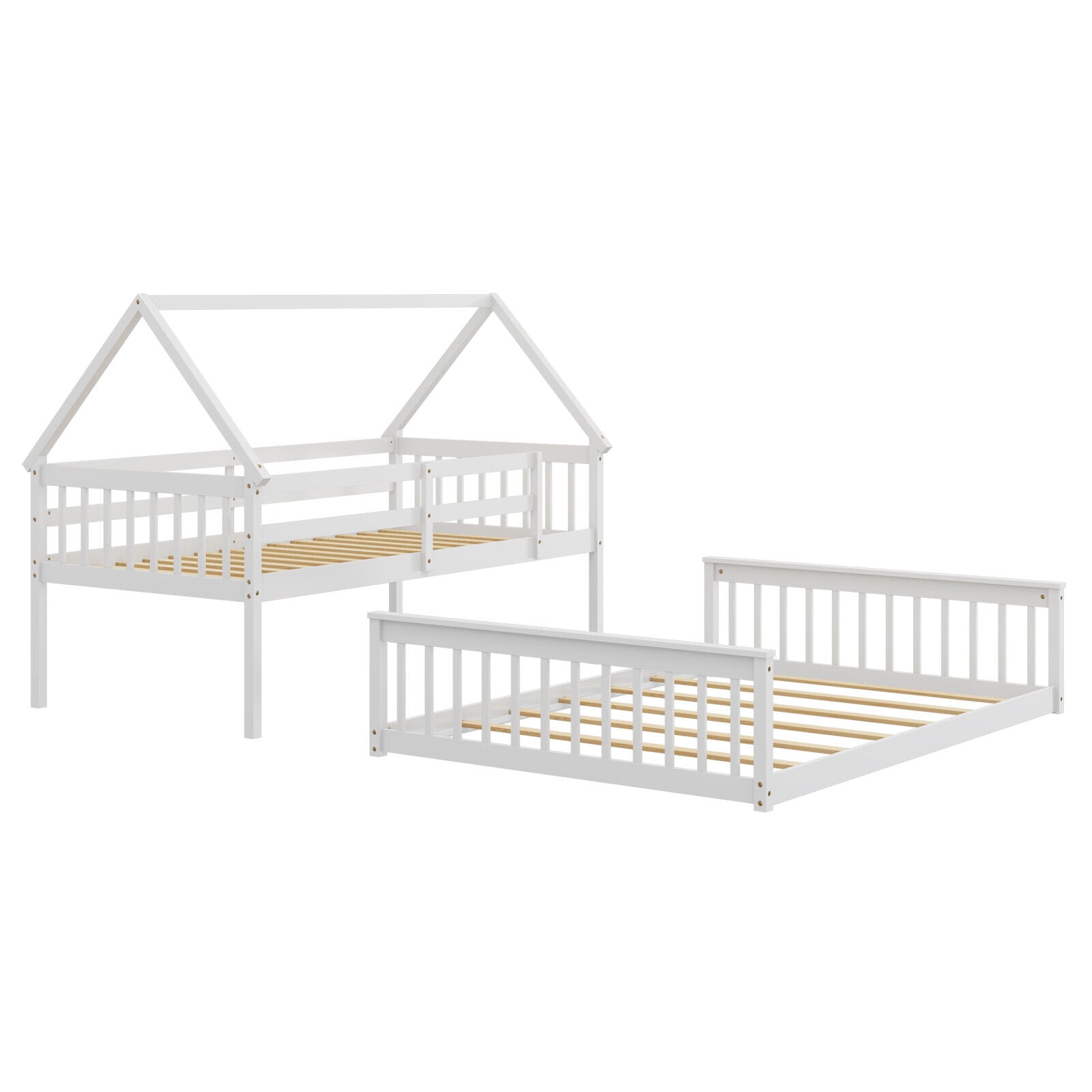 Slickblue Twin Over Full Bunk Bed with Ladder Pine Wood Frame House-Style Design for Kids Bedroom