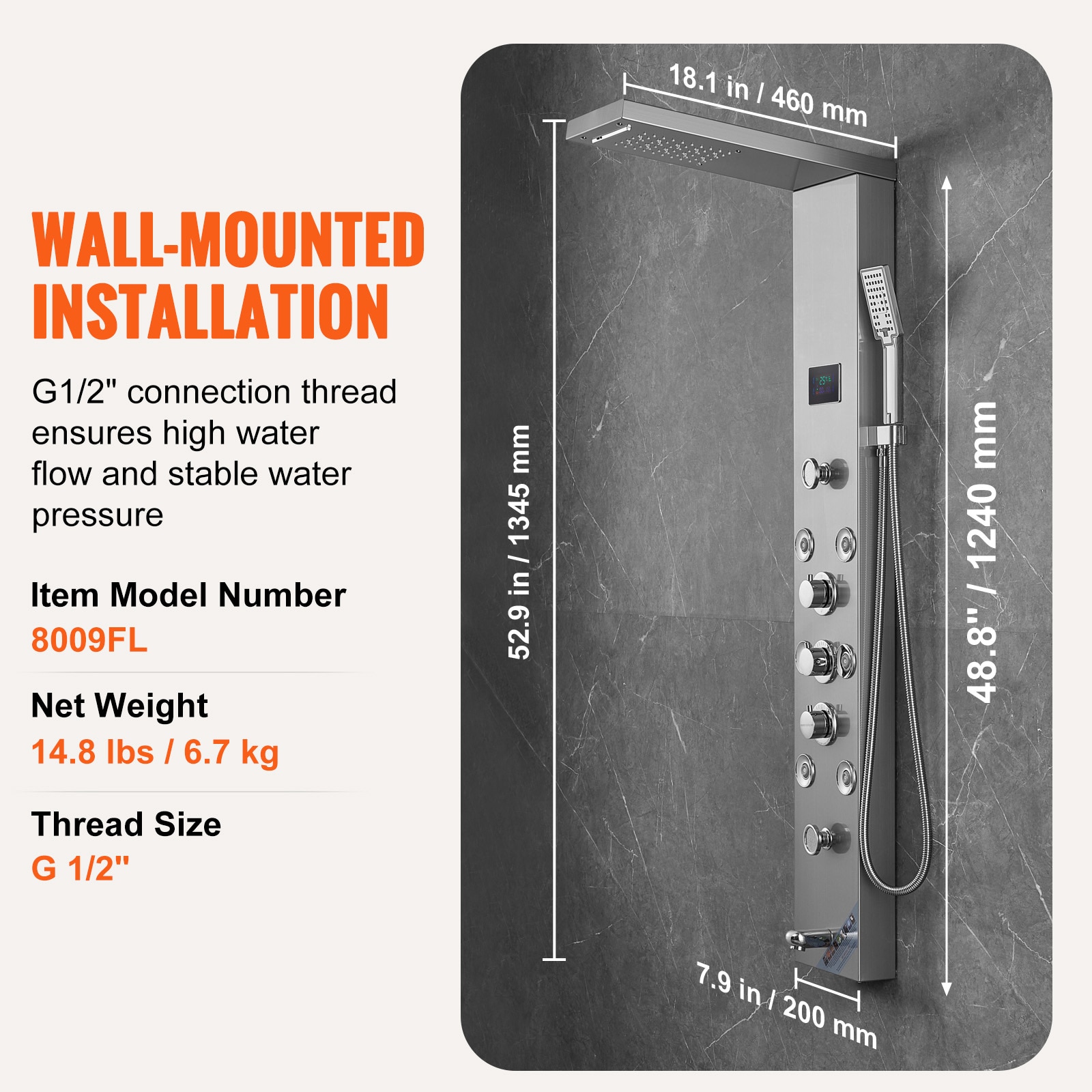 Mecale VOL-6I007G Showerhead-Bar-Panels - View #8
