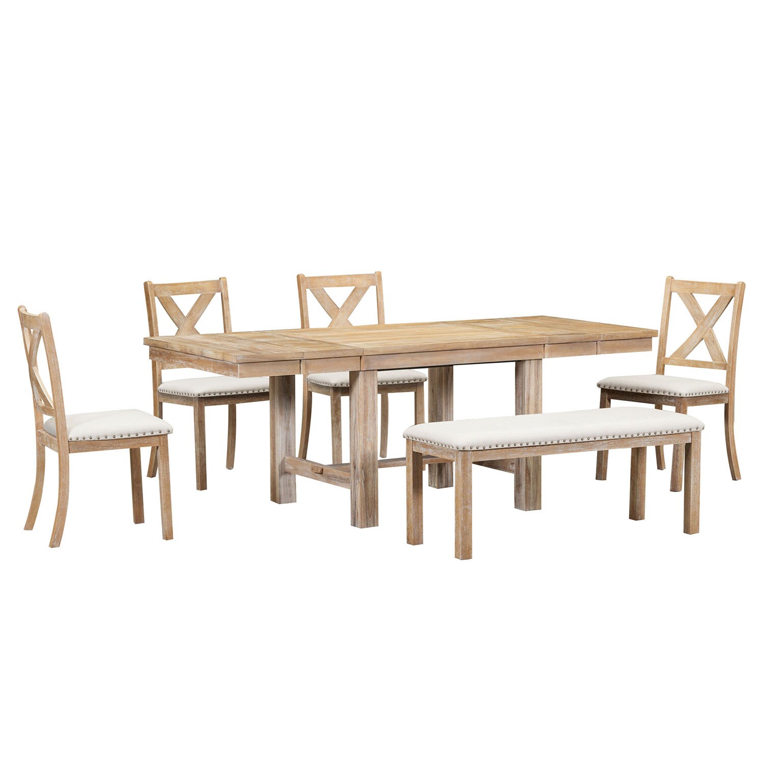 SINOFURN SYA010210GY Brown Rustic Dining Room Set with Rectangular Table ( Seats 6 )