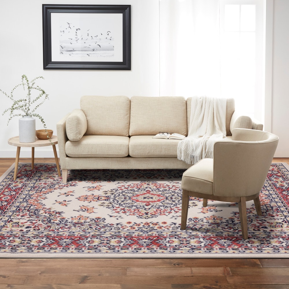 Home Dynamix 2-7069-110 Premium Sakarya 5 x 7 (ft) Loomed Polypropylene Ivory-Red Rectangular Indoor Medallion French Country Area rug
