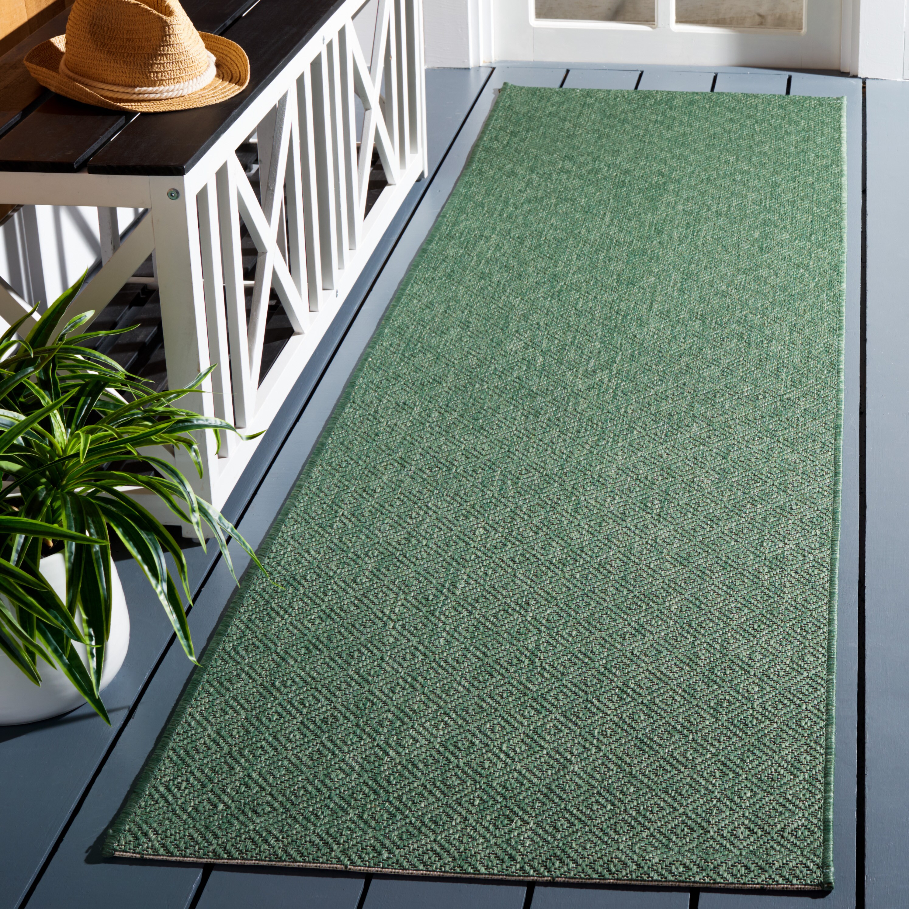 Safavieh CY6520-32222-28 Courtyard 2 x 8 (ft) Loomed Synthetic Dark Green Rectangular Indoor/Outdoor Geometric Runner rug