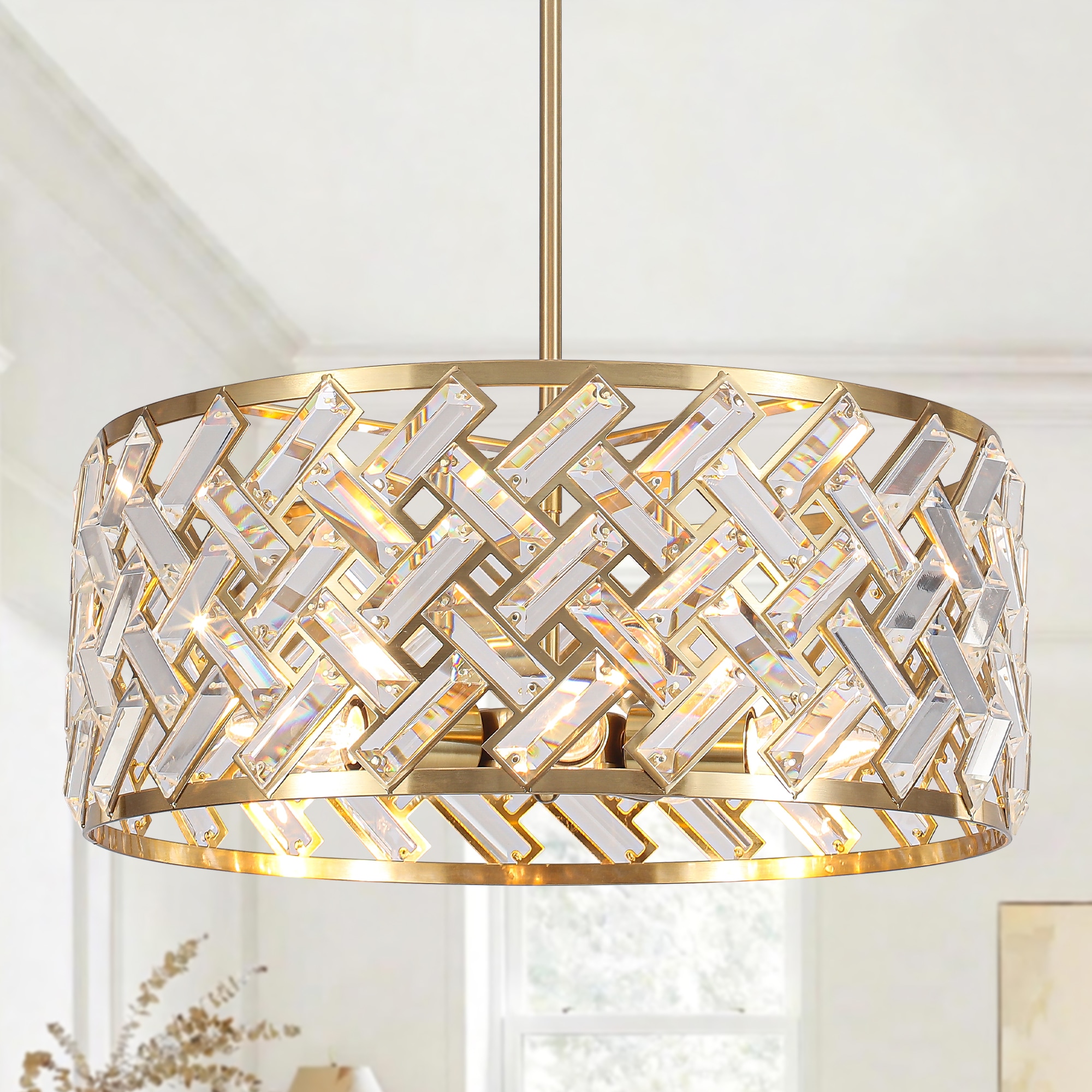 ZemSum 5-Light Brass Modern/contemporary Drum Crystal Chandelier