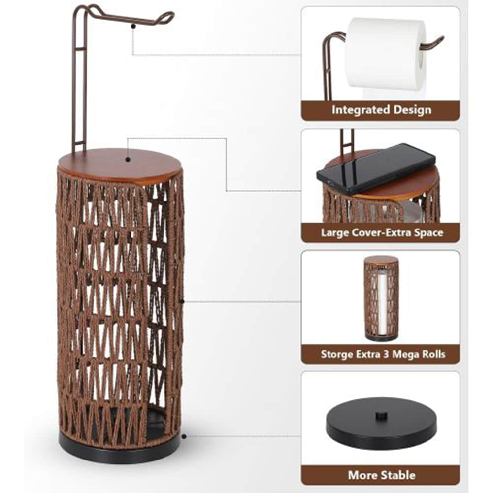 LIVIZA GIJ-TPH001BR Twirl Brown Freestanding Basket Toilet Paper Holder 3 -Rolls