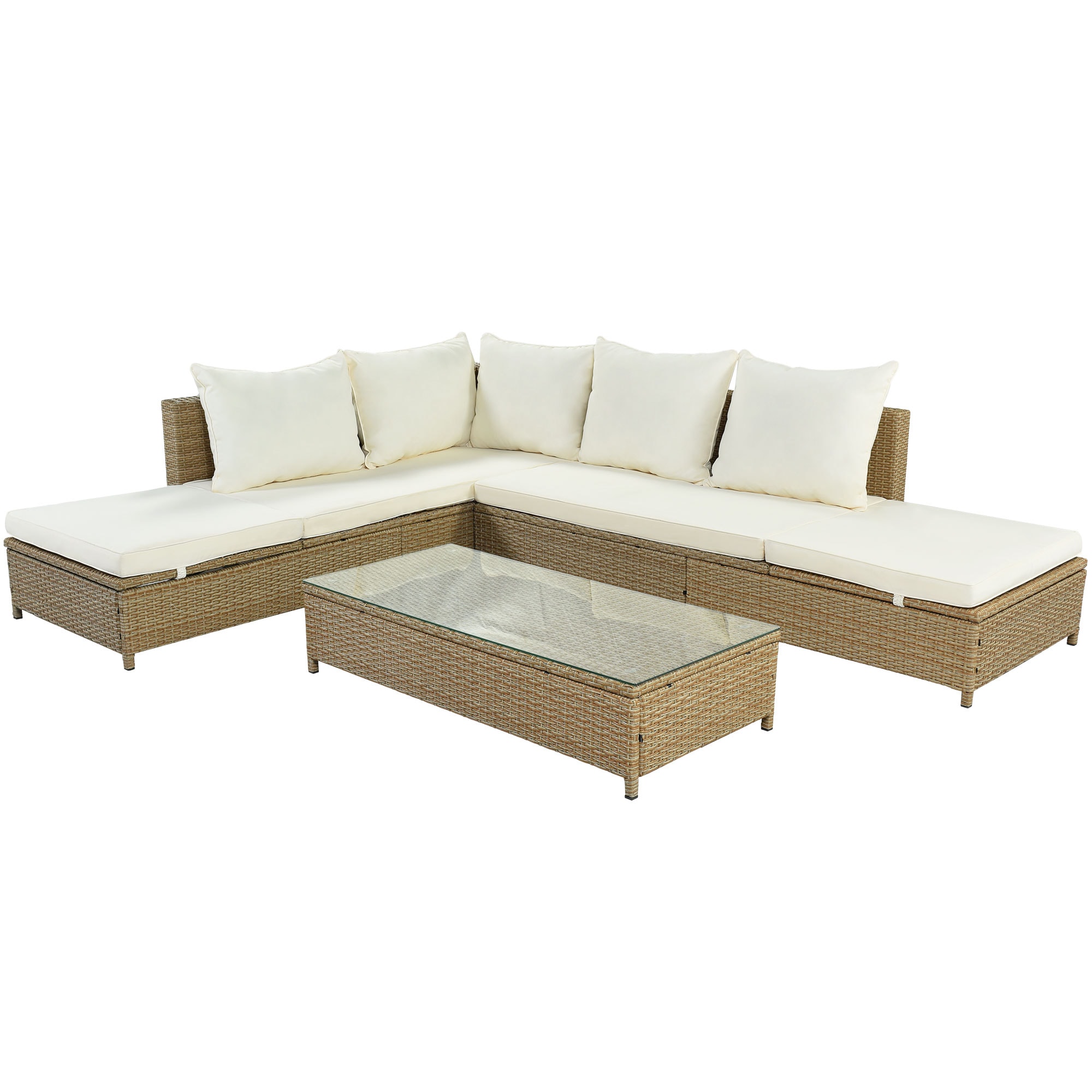 CASAINC CA-ORABQ129 3 -Piece Rattan 2 Patio Sofa Conversation Set with Off-white Cushions