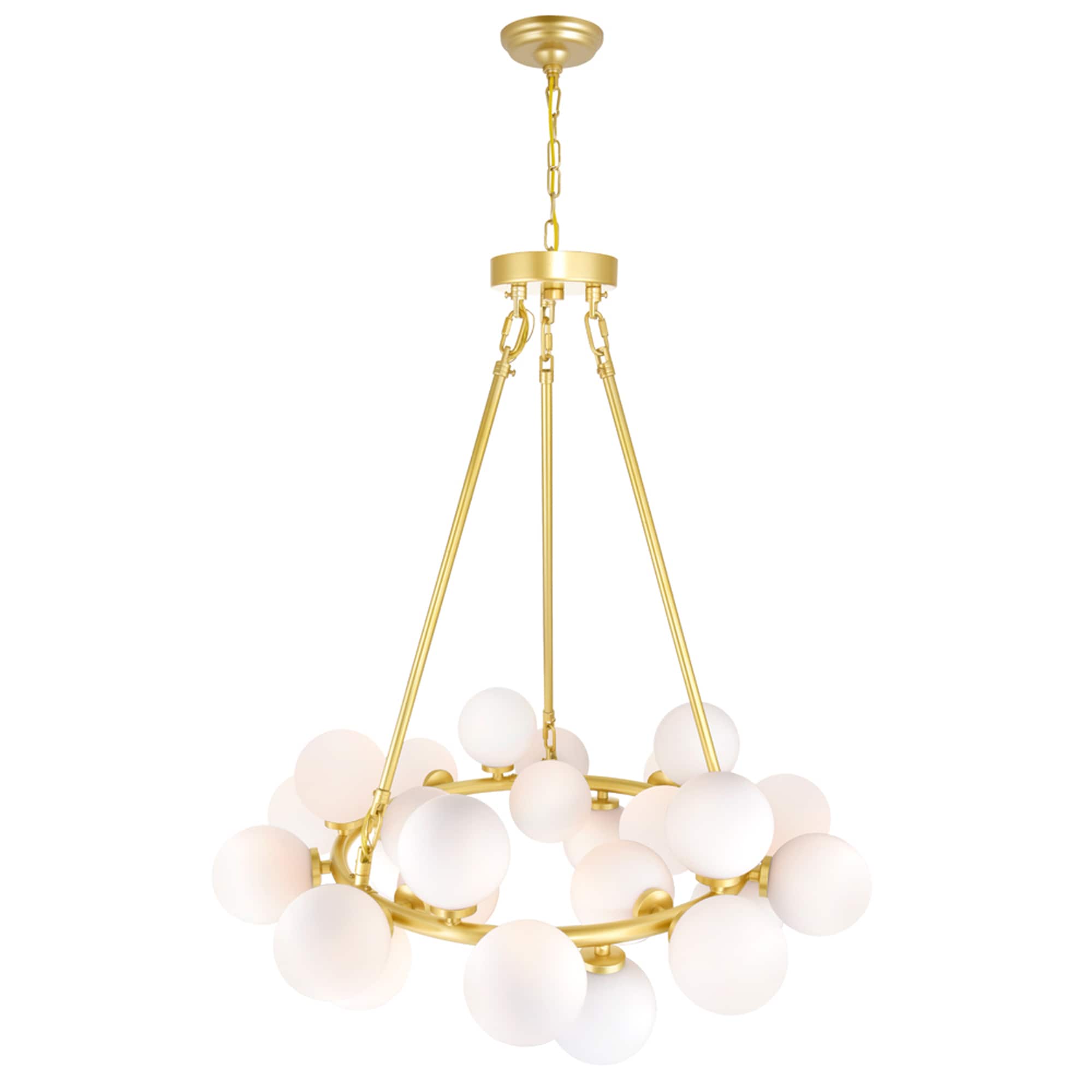Celestial Frosted Glass 25-Light Chandelier in Satin Gold and White
