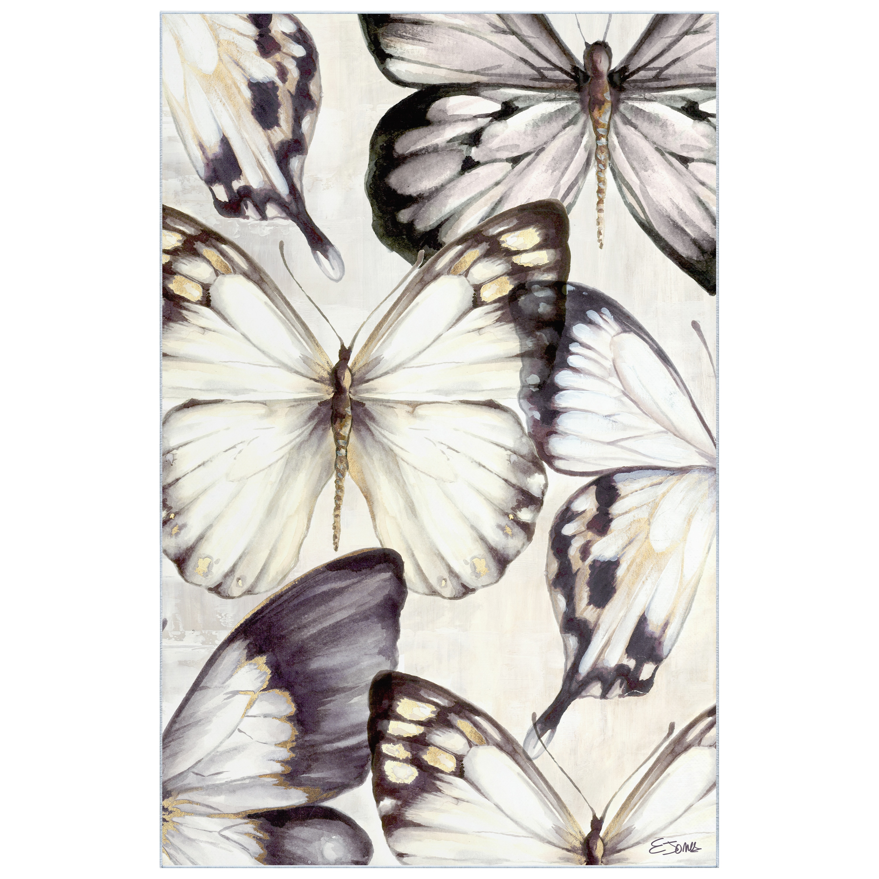 Cluster of Butterflies Multicolor Synthetic Washable Rectangular Area Rug