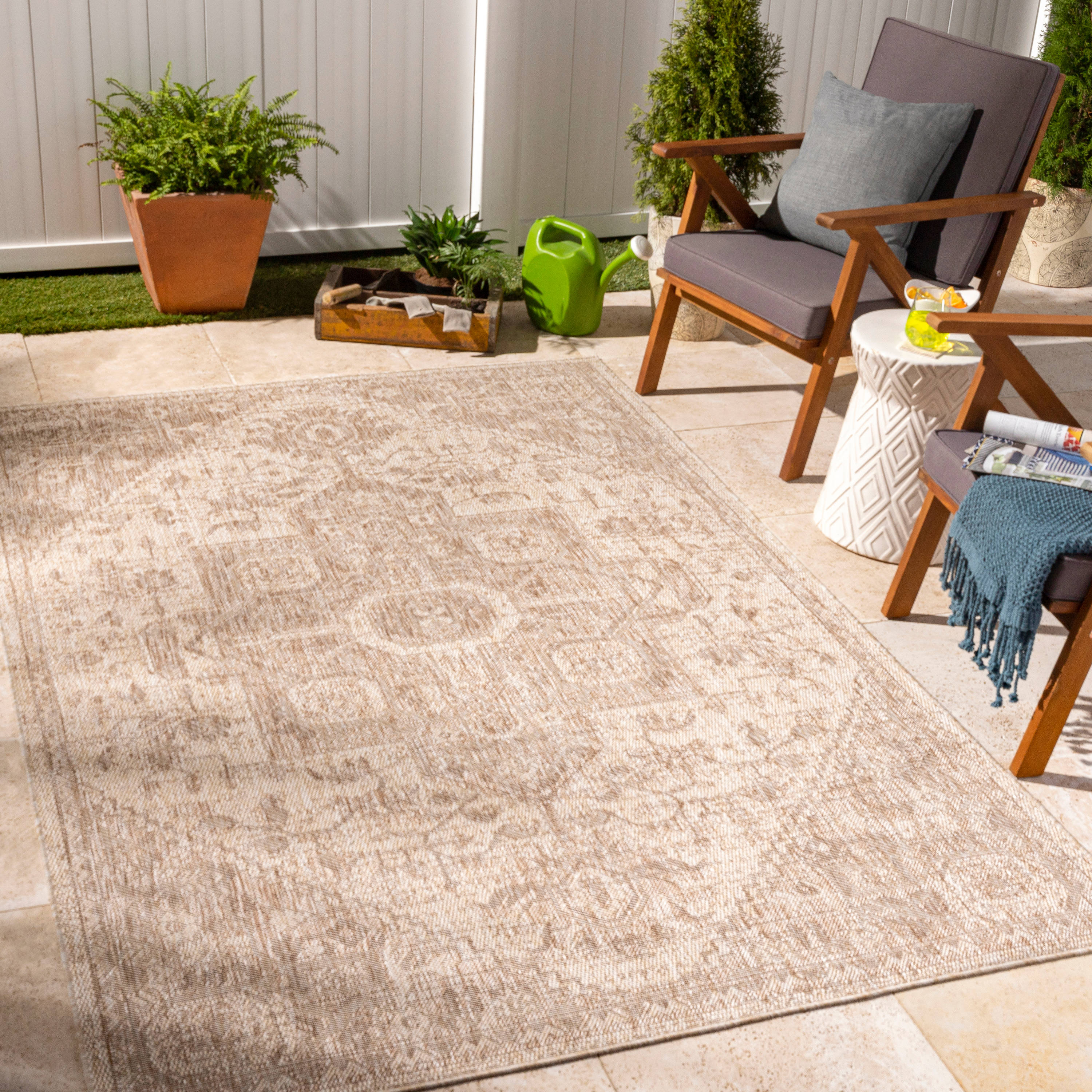 Livabliss TRG2389-71010 Tuareg 8 x 10 (ft) Polypropylene Tan Rectangular Indoor/Outdoor Medallion Oriental Area rug