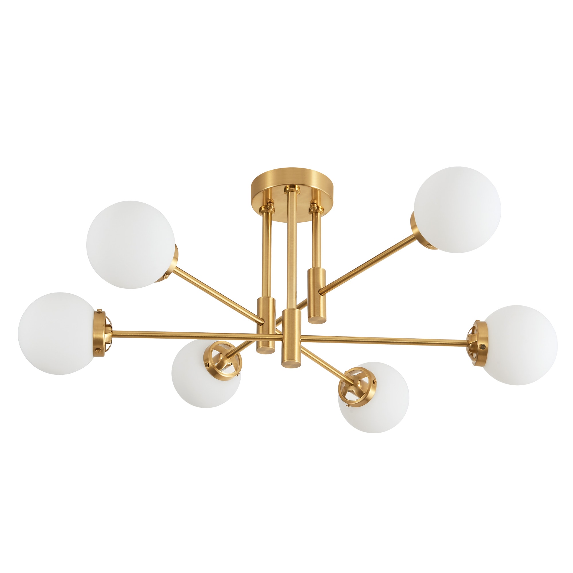 Lanmate  Modern Gold 6-Light Sputnik Chandeliers With Milk Globe Glass For Bedroom Living Room Kitchen Dining Room