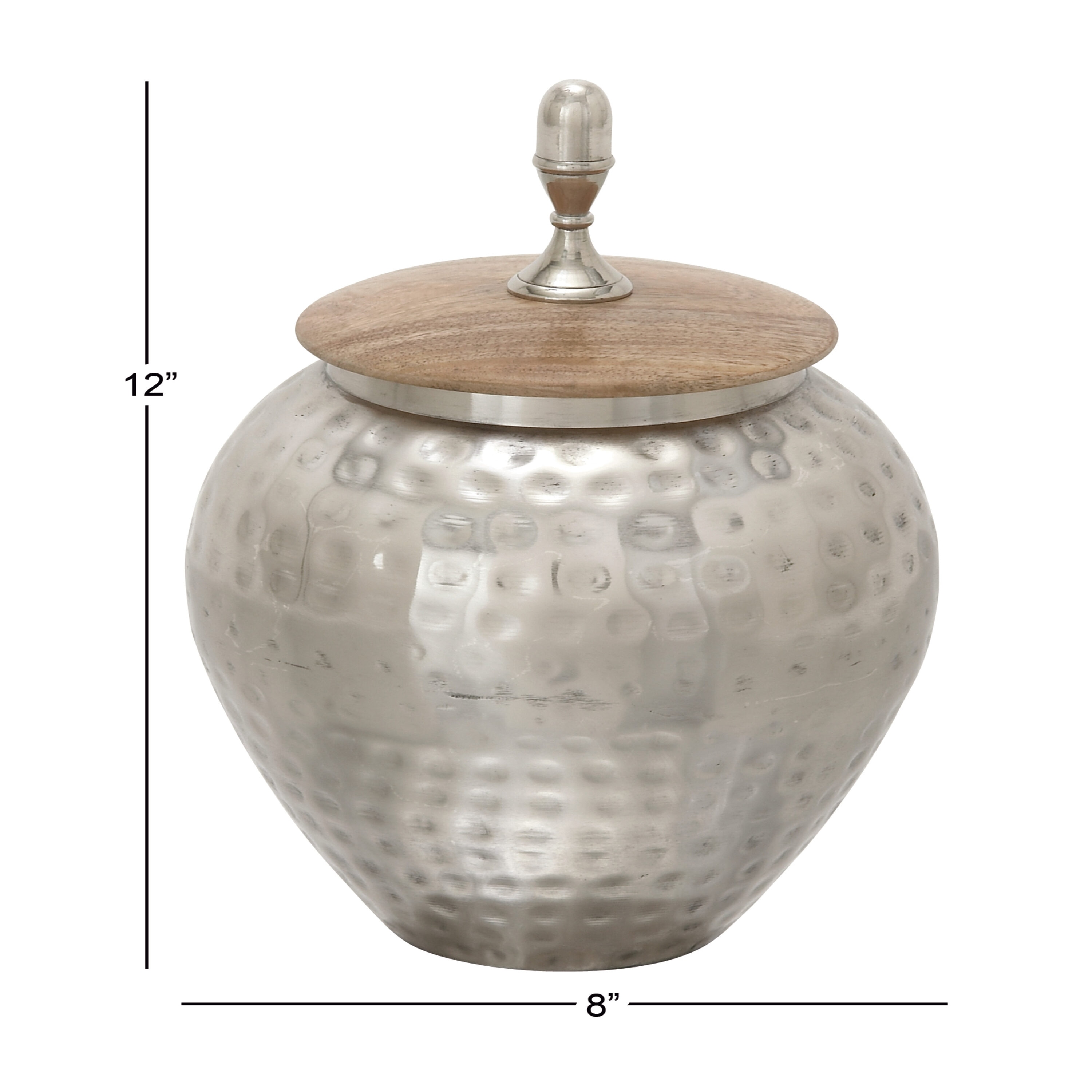 Tarnished Silver and Wood Abstract Decorative Jar 8" x 12"