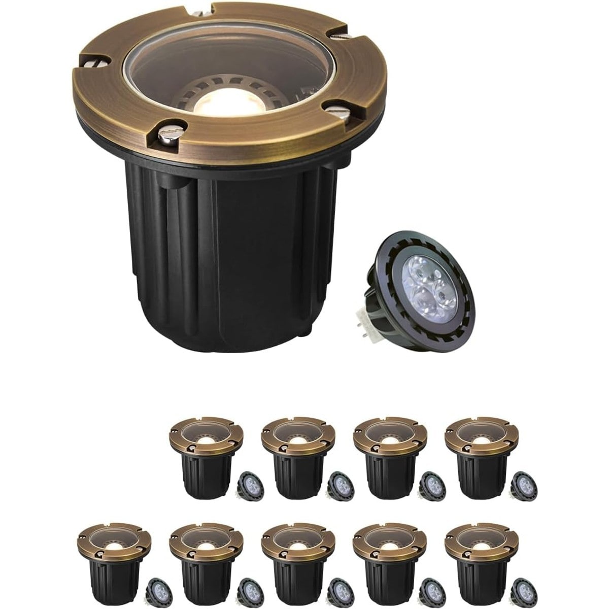 Slagawa 2 Pack Low Voltage Landscape Well Lights with Brass Top Cover ...