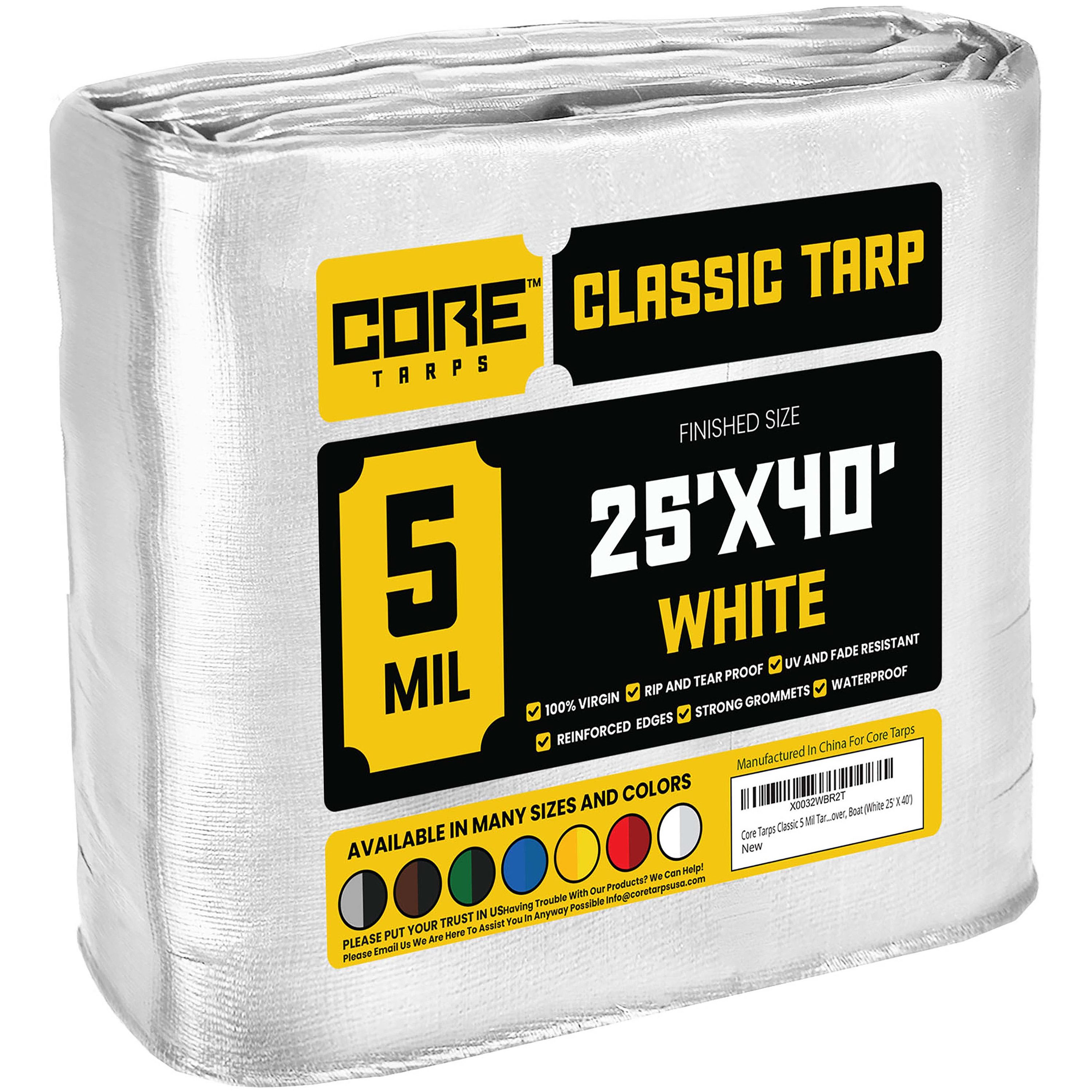 Core Tarps CT-504-25X40 25-ft x 40-ft White Waterproof Commercial Polyethylene 5-mil Tarp