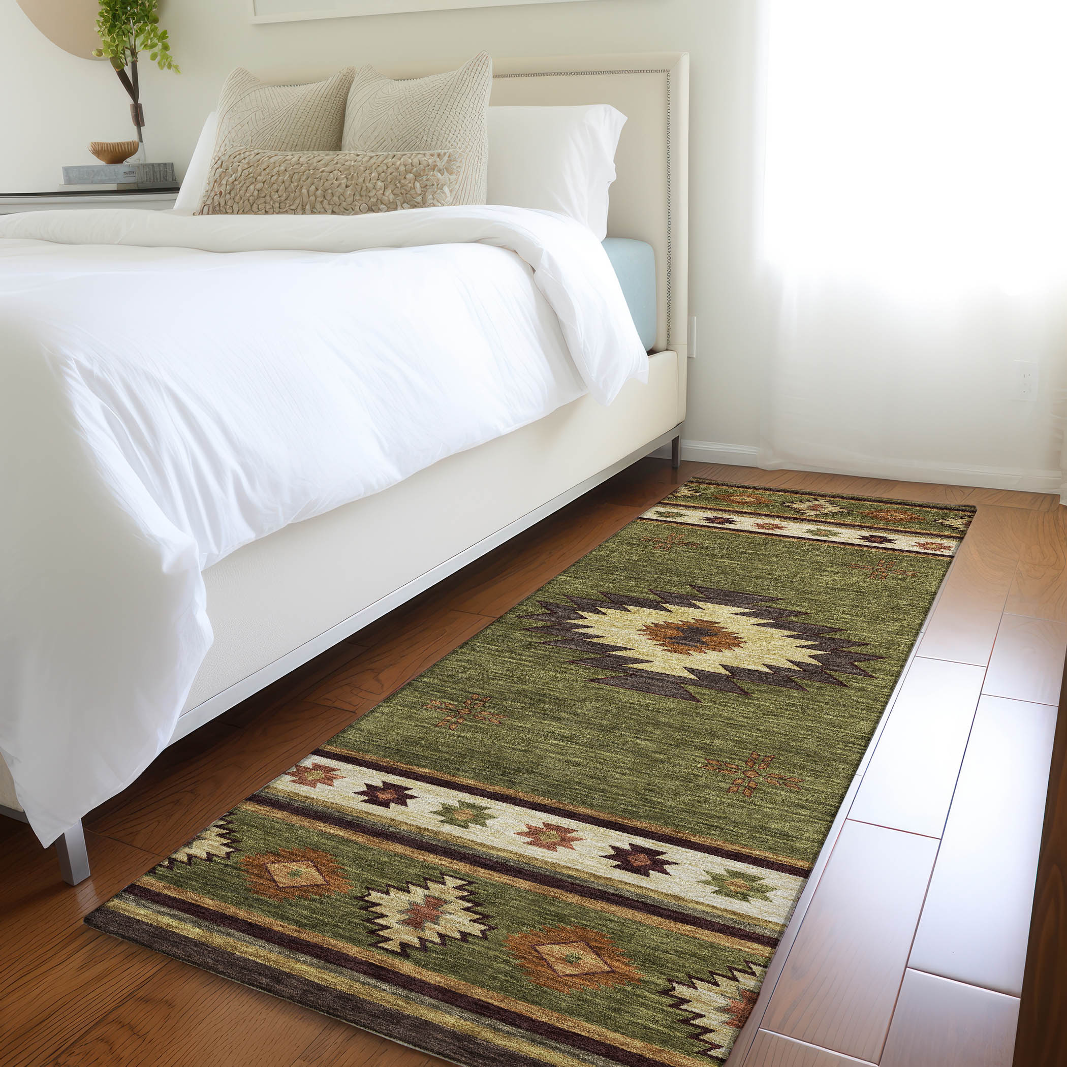 Addison Rugs AMF179GN2X8 Mayfield AMF179GN 2 x 7 (ft) Loomed Polyester Green Rectangular Indoor Geometric Machine washable Area rug