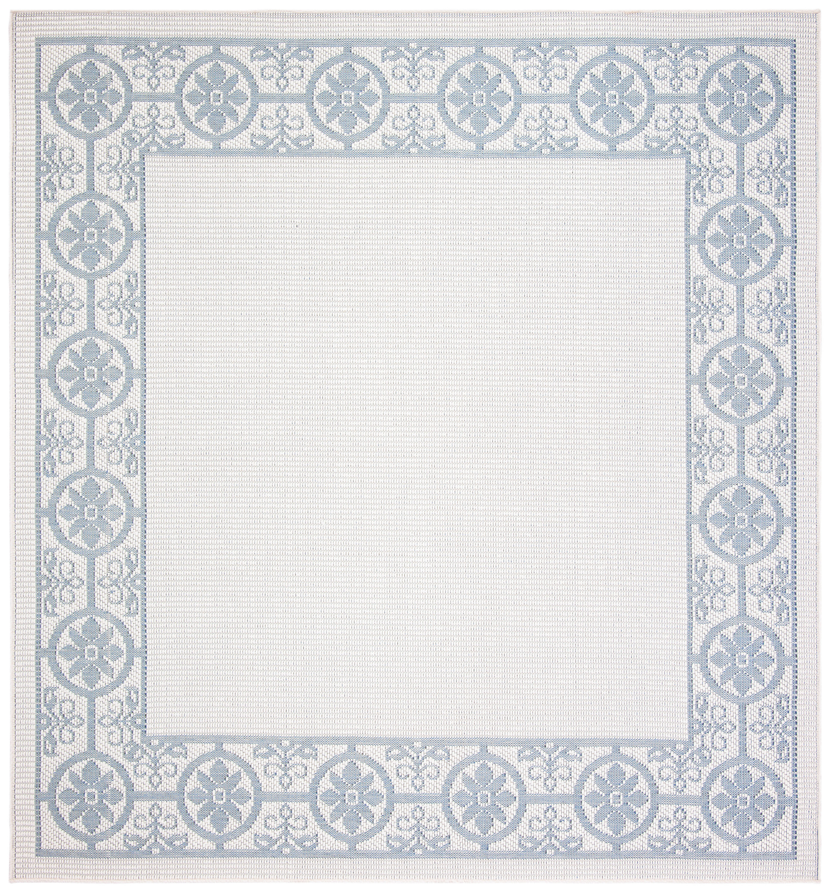 Safavieh BMU815B-7SQ Bermuda 800 Almedia 7 x 7 (ft) Loomed Polypropylene Ivory/Light Blue Square Indoor/Outdoor Border Farmhouse/Cottage Area rug