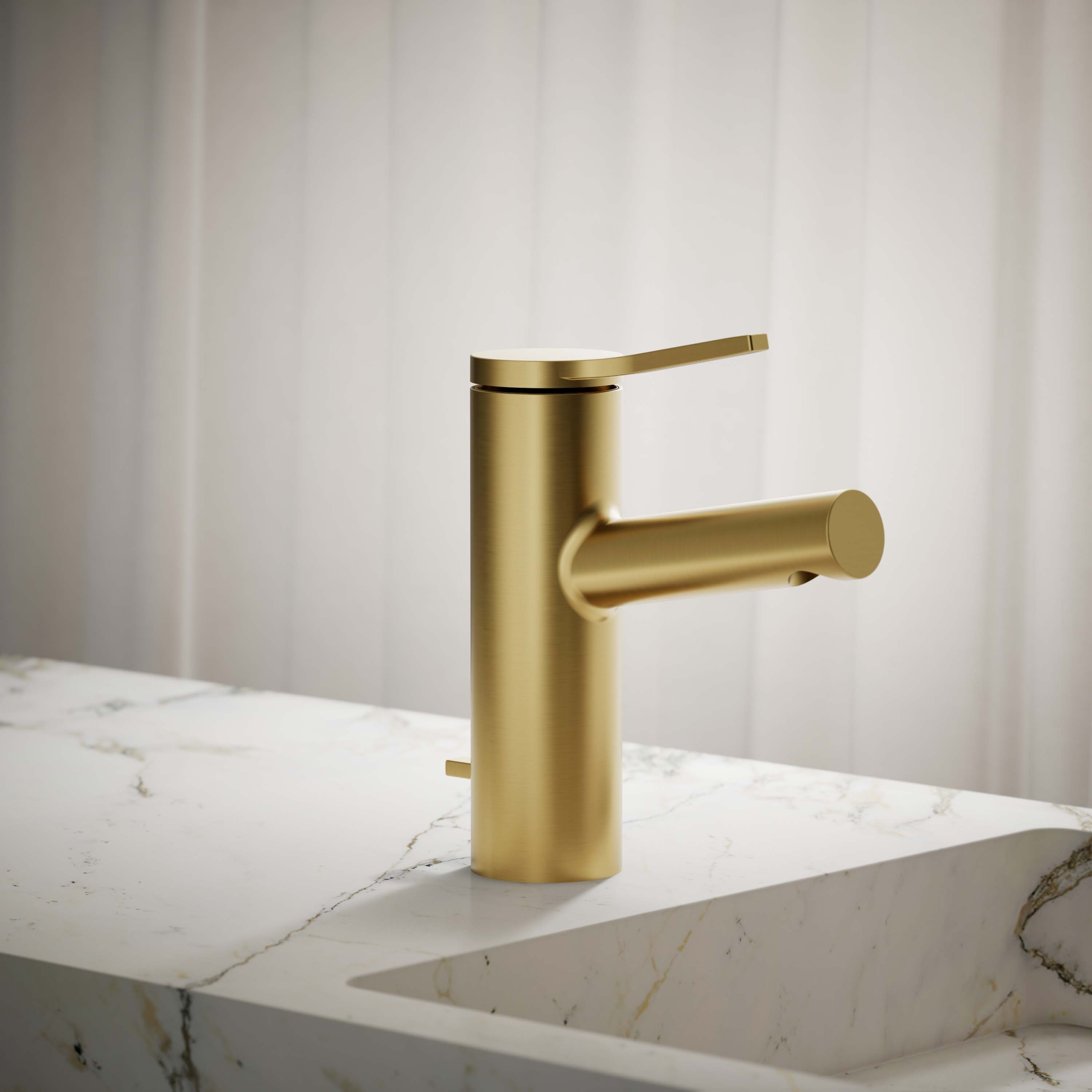 KOHLER 99491-4-2MB Elate Vibrant Brushed Moderne Brass Single hole 1-handle WaterSense Low-arc Residential Handle Bathroom Sink Faucet with Drain