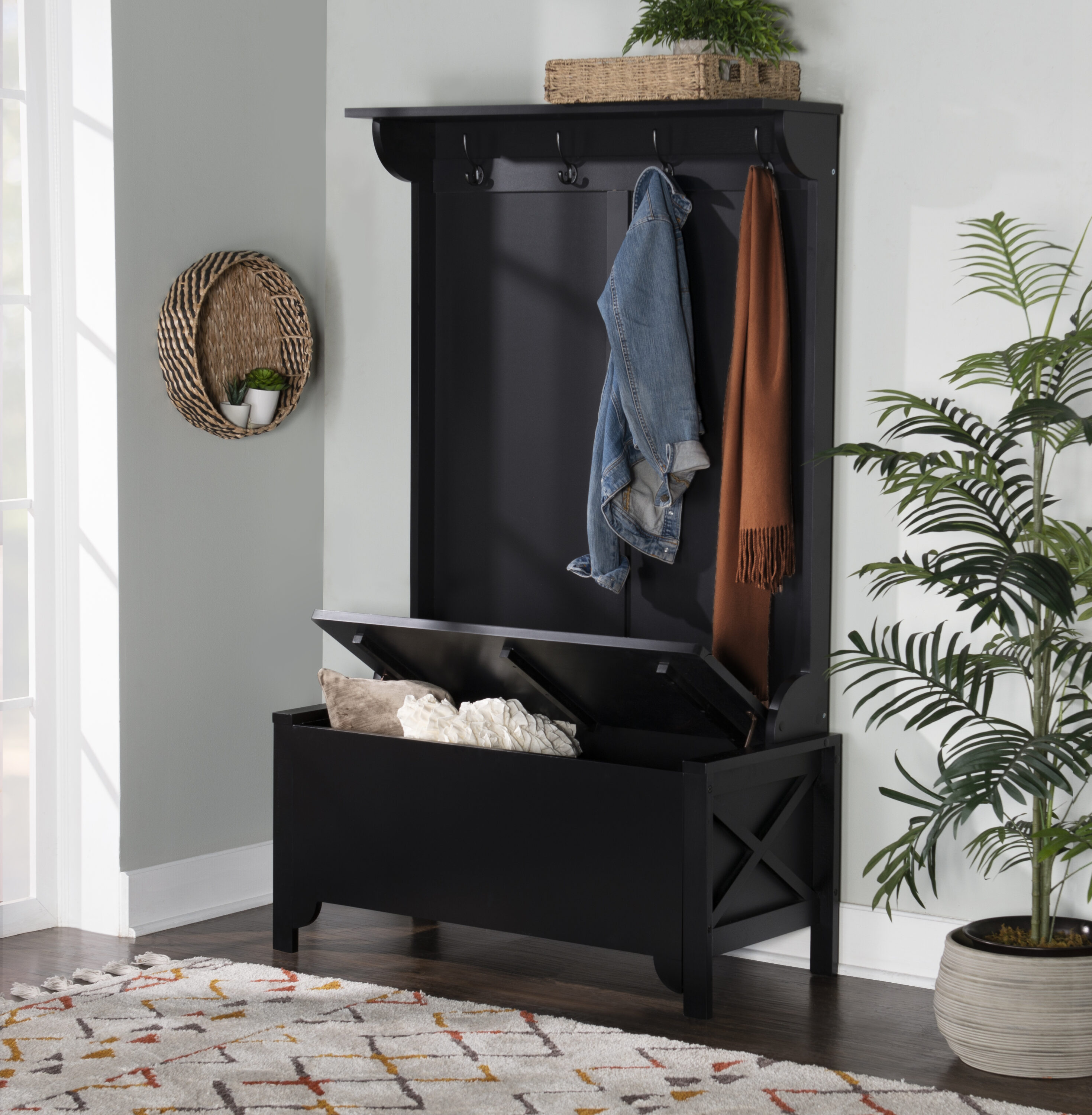 Hastings Home Entryway Storage Bench Hall Tree Black